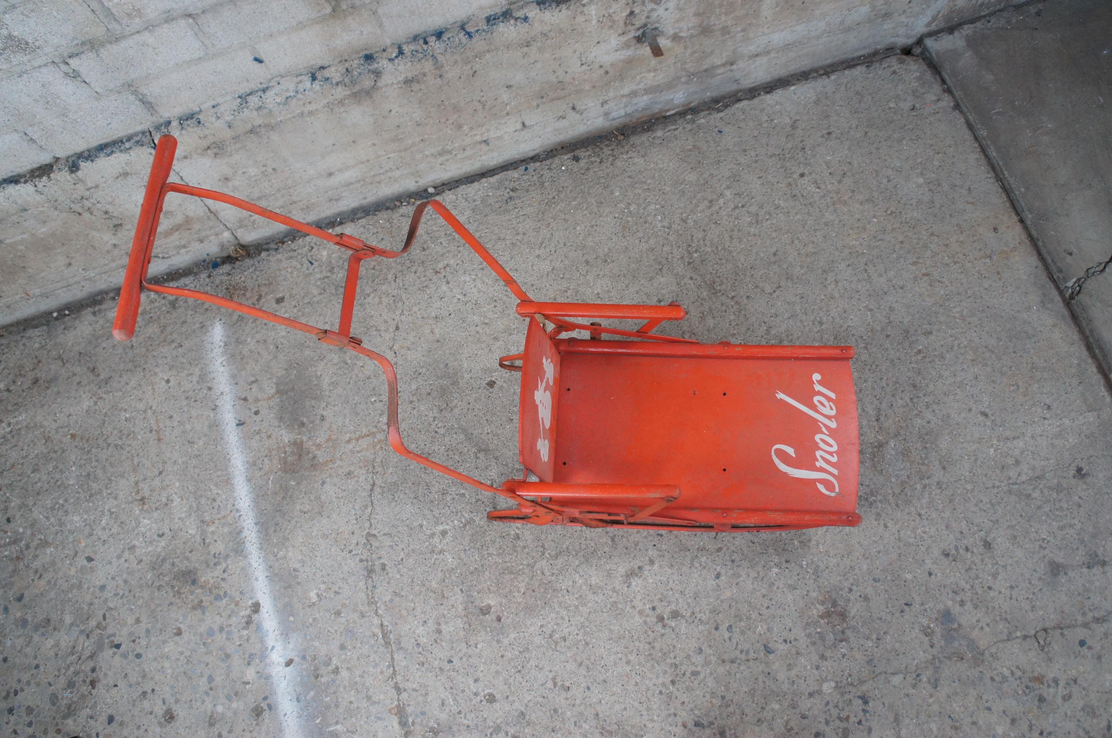20th Century Midcentury Sno-Ler Folding Winter Children's Snow Sled Push Stroller Toboggan