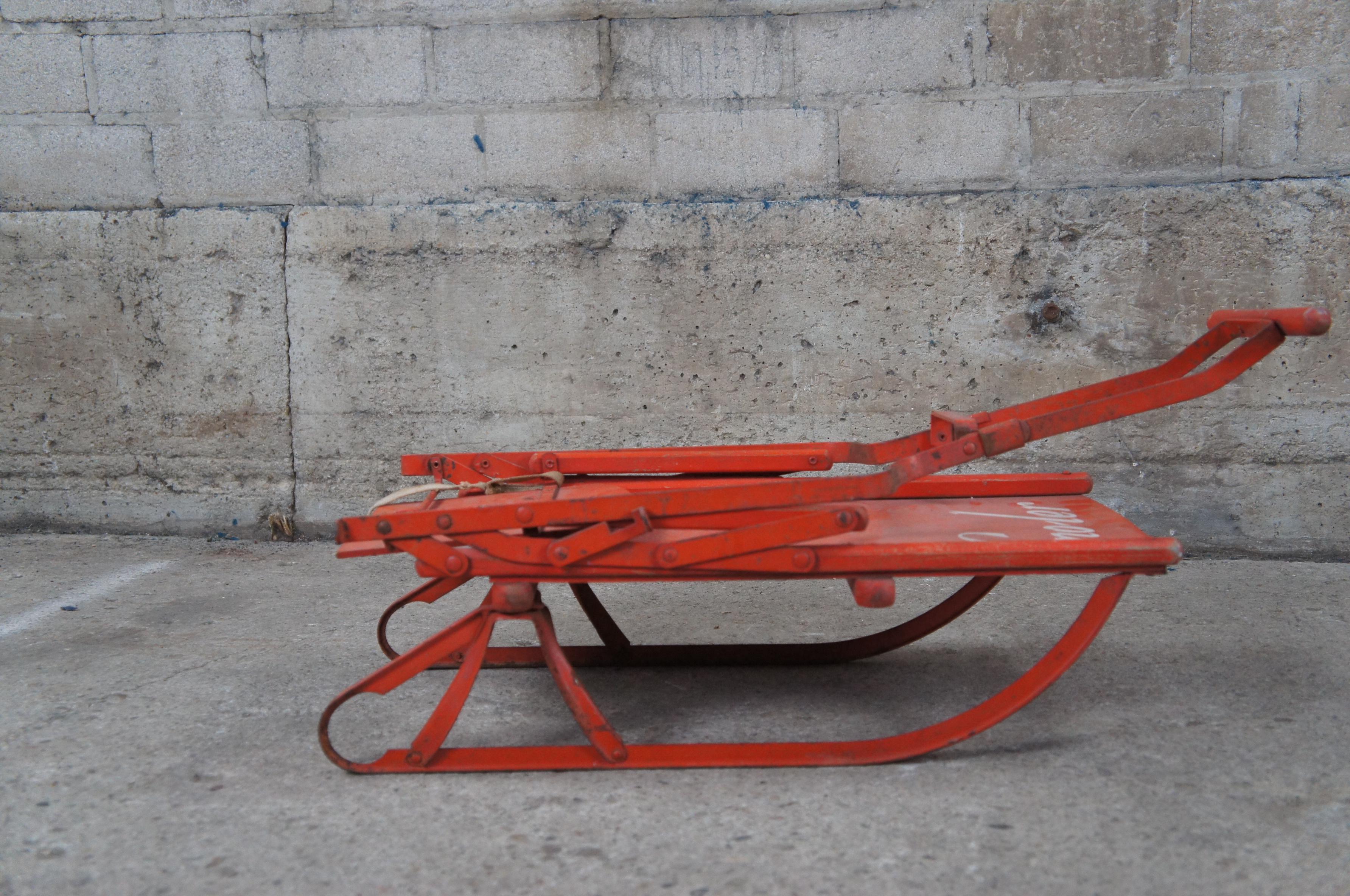 Metal Midcentury Sno-Ler Folding Winter Children's Snow Sled Push Stroller Toboggan