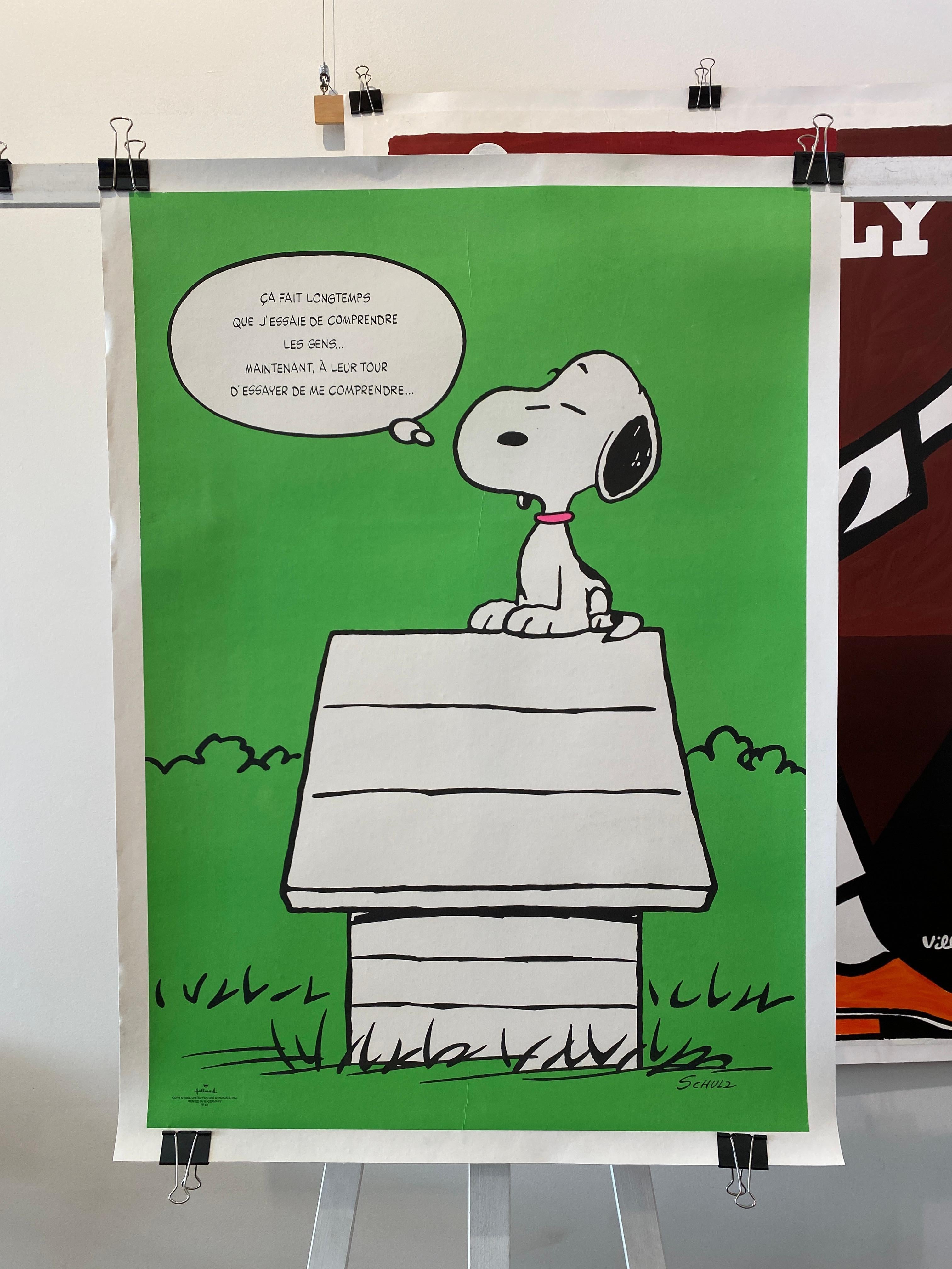 Mid-Century SNOOPY Original Vintage French Poster, 1958 by Schulz

This is an original poster, it has been linen backed for preservation. 

“I’ve been trying to understand people for a long time… now it’s their turn to try to understand