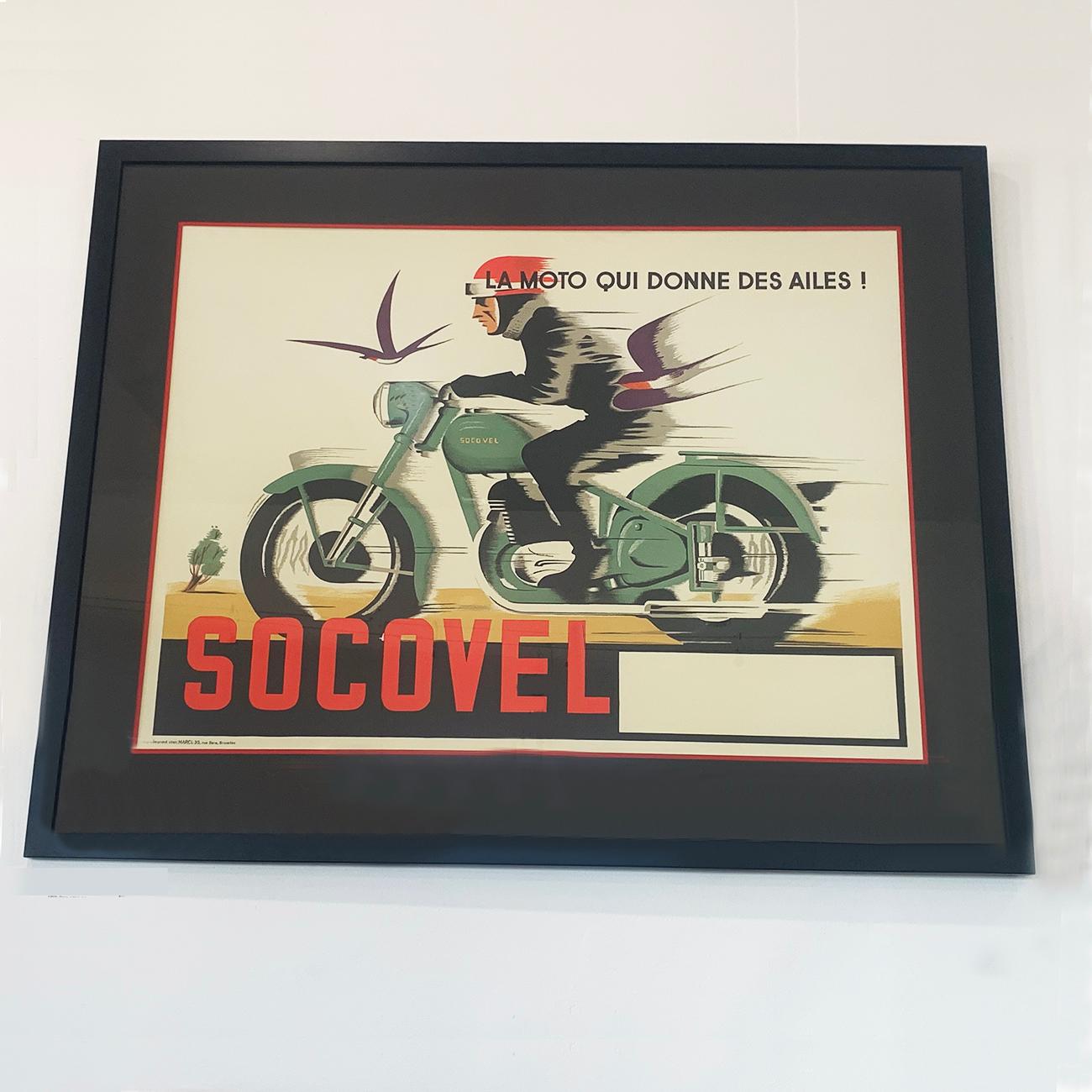 Mid-Century Modern Midcentury Socovel Motorcyle Poster framed For Sale