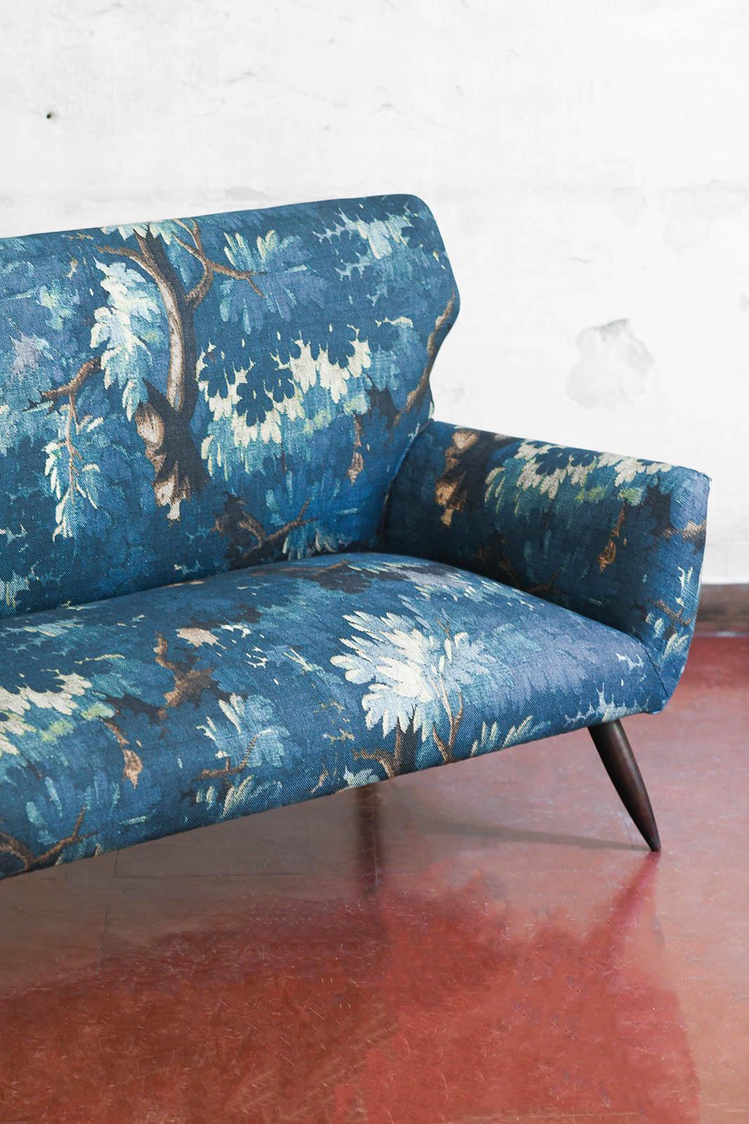 Mid-century Sofa and Pair of Bergère Armchairs Set with Dedar Fabric Upholstery For Sale 7