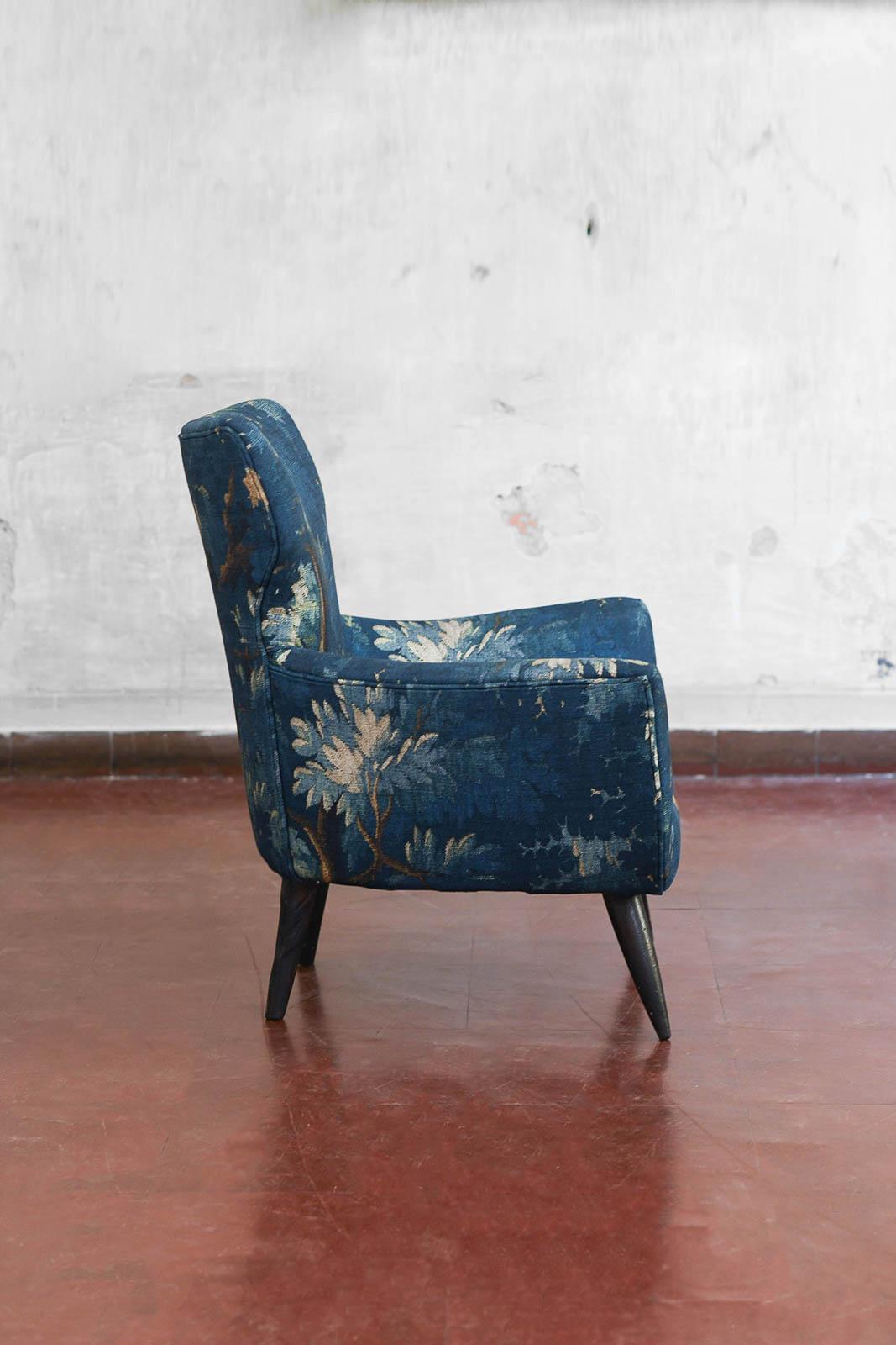 Mid-century Sofa and Pair of Bergère Armchairs Set with Dedar Fabric Upholstery For Sale 2