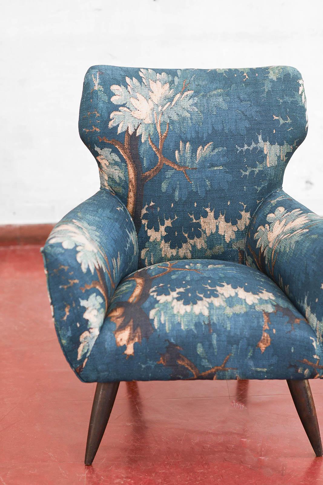 Mid-century Sofa and Pair of Bergère Armchairs Set with Dedar Fabric Upholstery For Sale 3