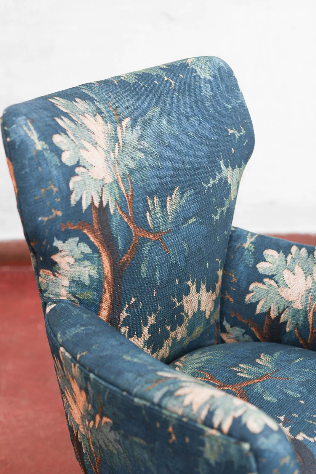 Mid-century Sofa and Pair of Bergère Armchairs Set with Dedar Fabric Upholstery For Sale 4