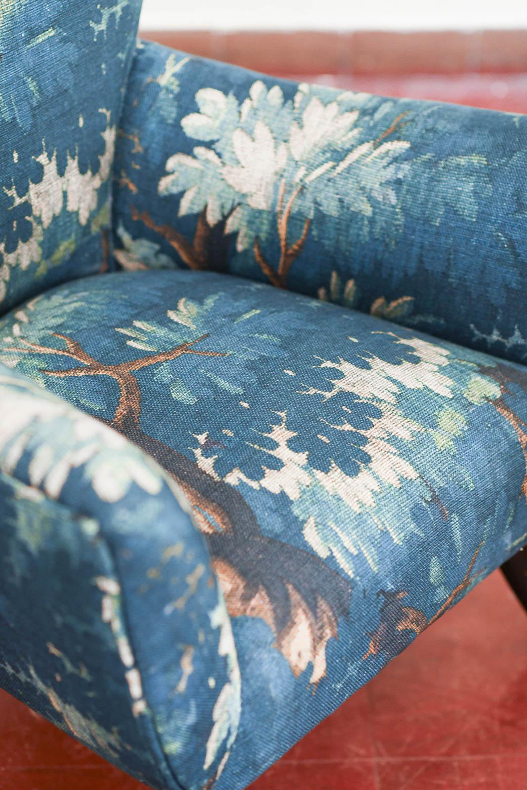 Mid-century Sofa and Pair of Bergère Armchairs Set with Dedar Fabric Upholstery For Sale 5