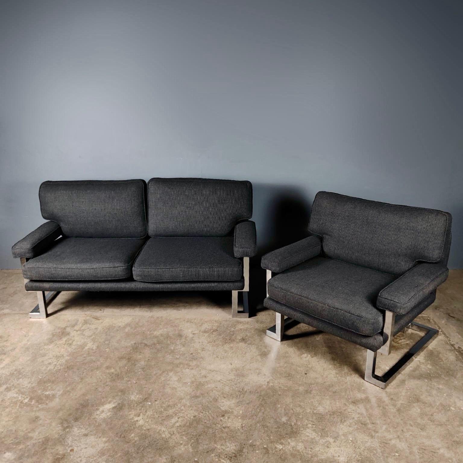 New Stock ✅

Mid Century Sofa and Armchair Mandarin by Tim Bates for Pieff Vintage Retro MCM

A mid century generous 2 seater fabric sofa and armchair by Pieff. 

Part of their 'Valentino' range and mandarin. Upholstered in charcoal grey black wool