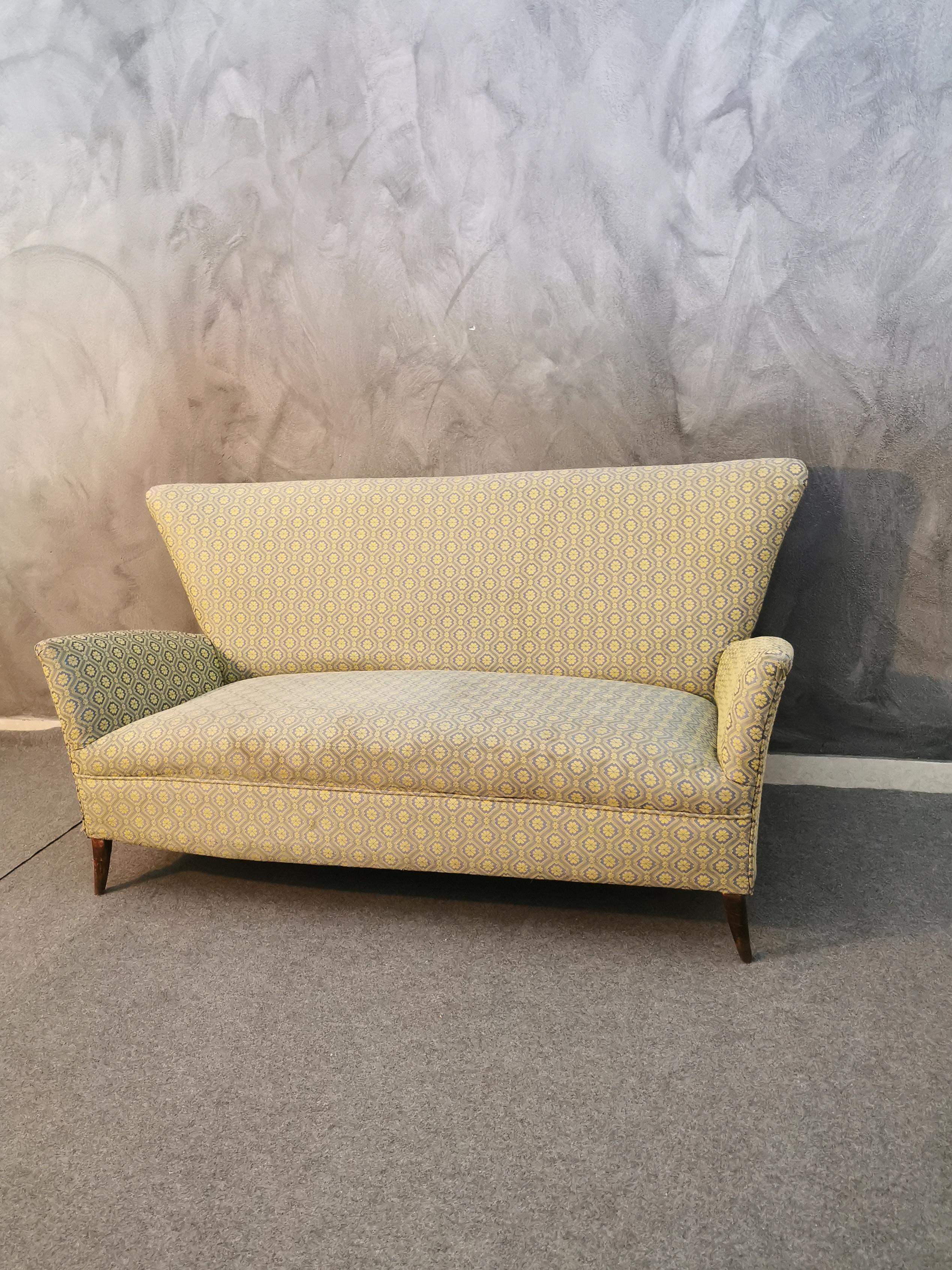 Mid-Century Modern Mid Century Sofa Attributed to Gio Ponti Fabric Wood Italian Design 1960s