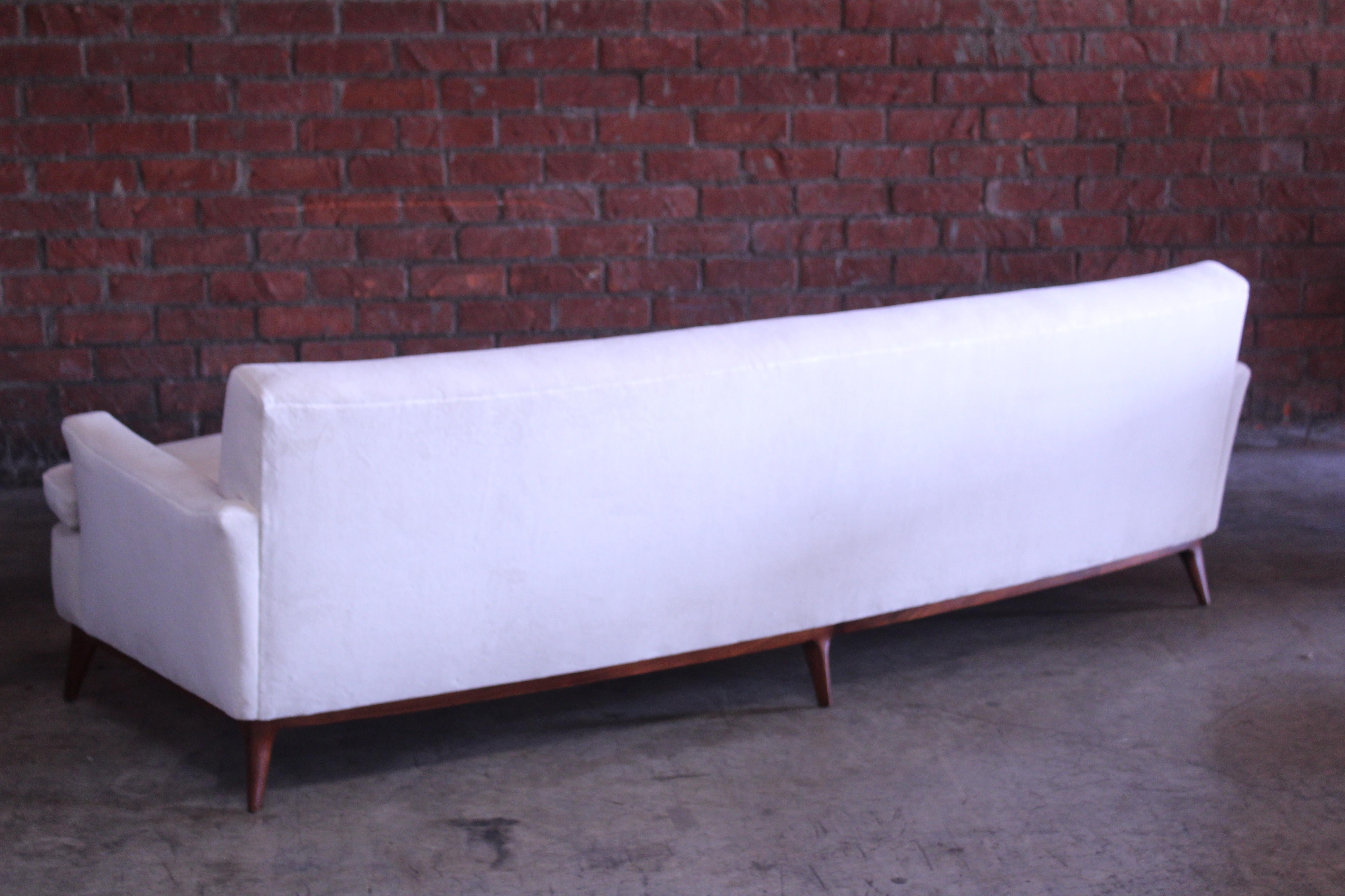 Vintage 1950s Mid Century Modern Sofa in New Velvet and Walnut Legs 7