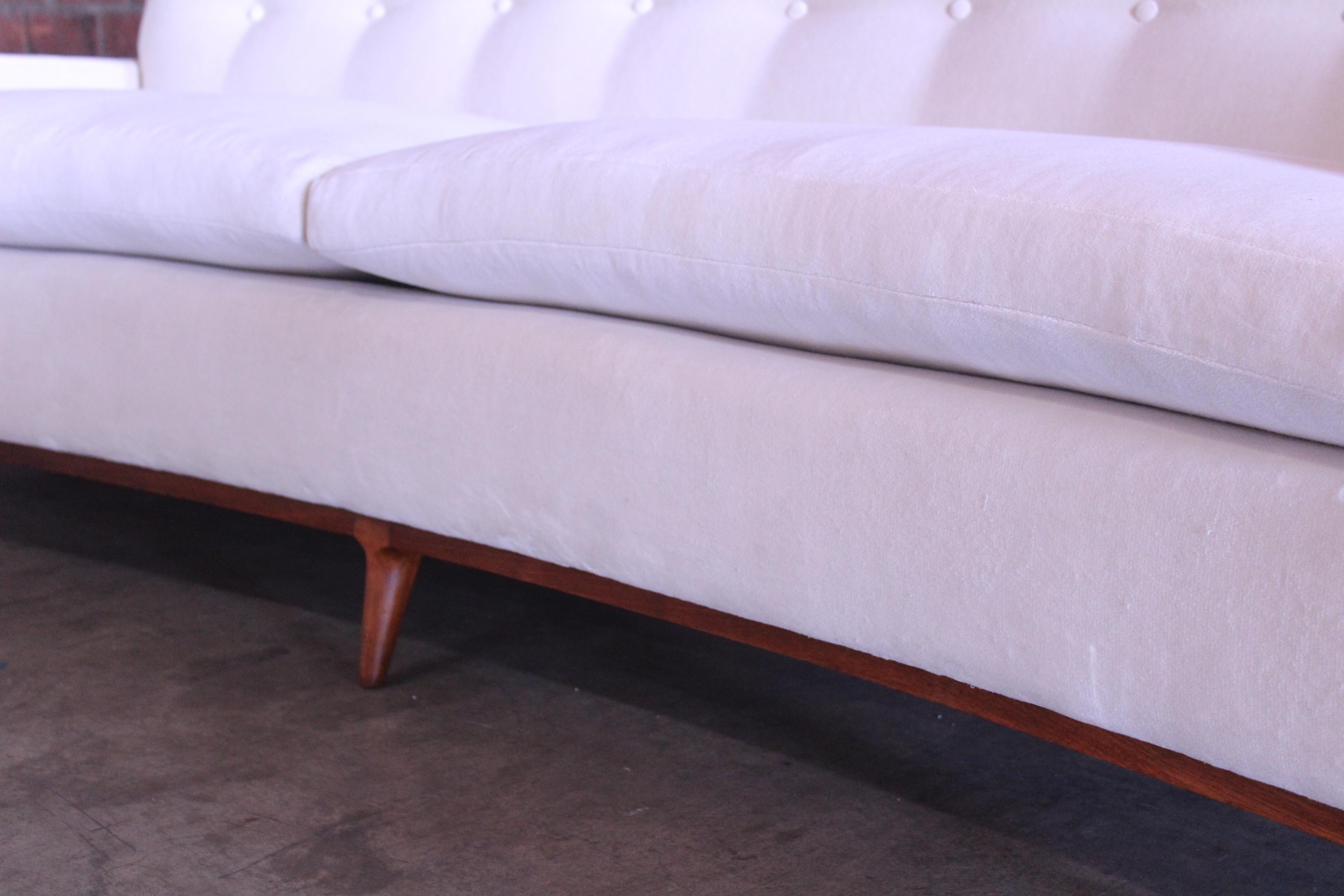 Vintage 1950s Mid Century Modern Sofa in New Velvet and Walnut Legs 10