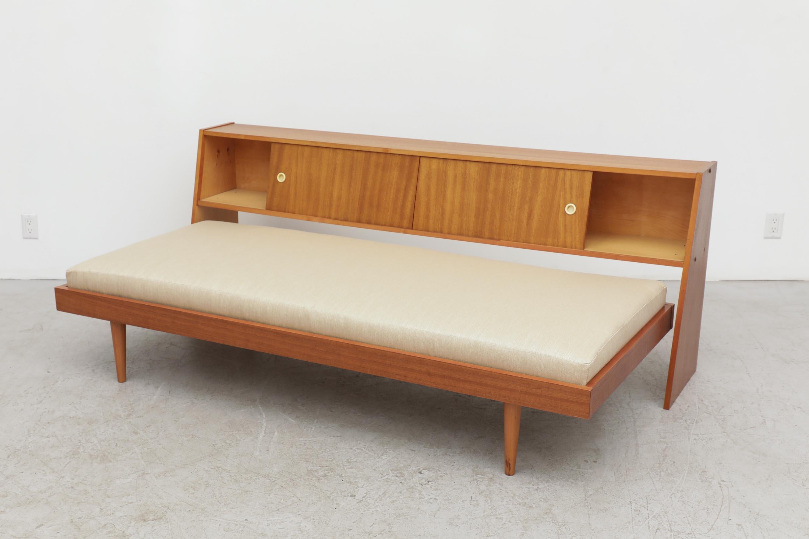 Mid-20th Century Mid-Century Teak Pull Out Sofa Bed with Detached Headboard and Sliding Doors For Sale