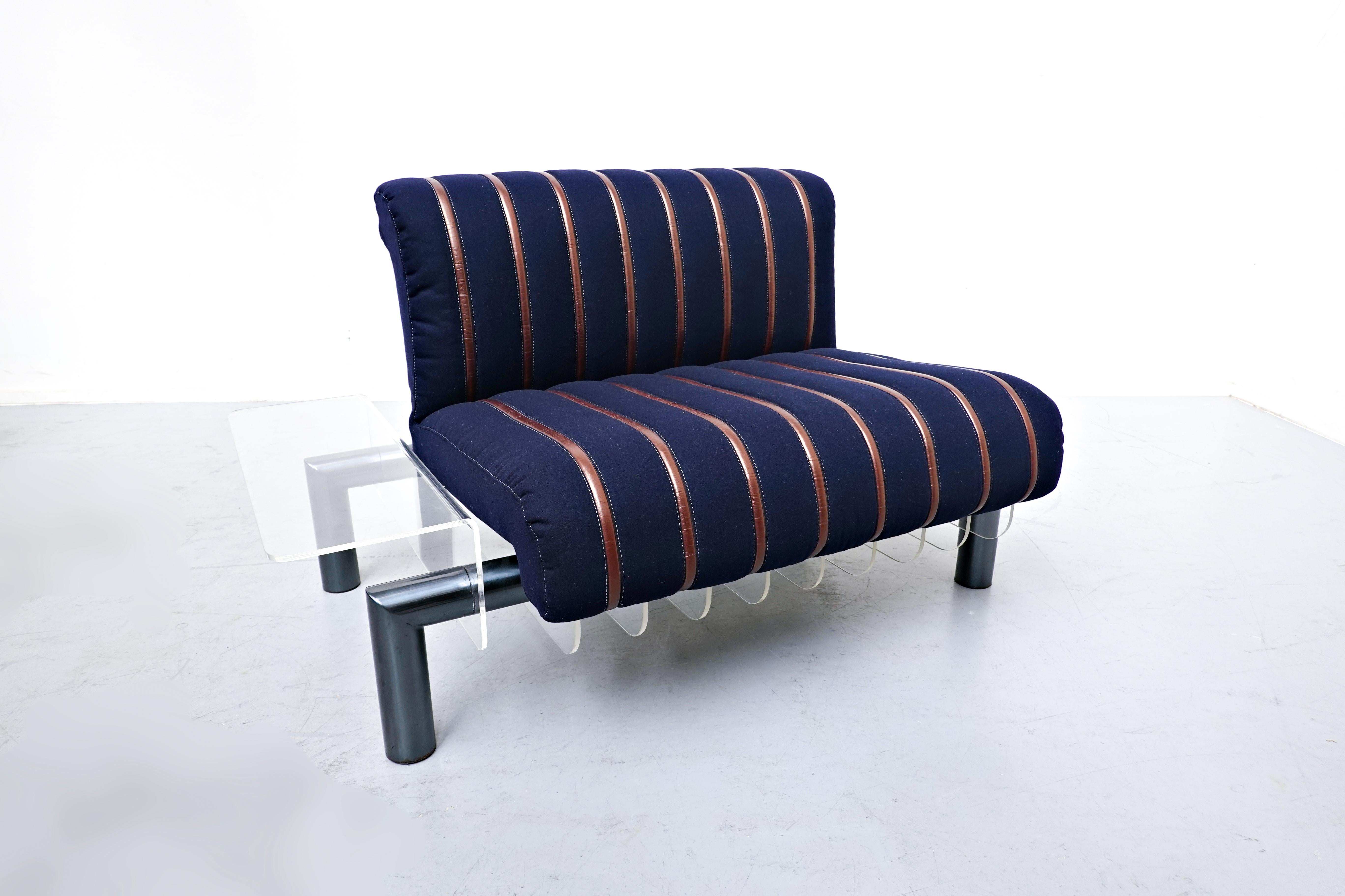 Late 20th Century Mid-Century Modern Blue fabric and Leather Sofa by Nico Trussardi, Italy, 1983