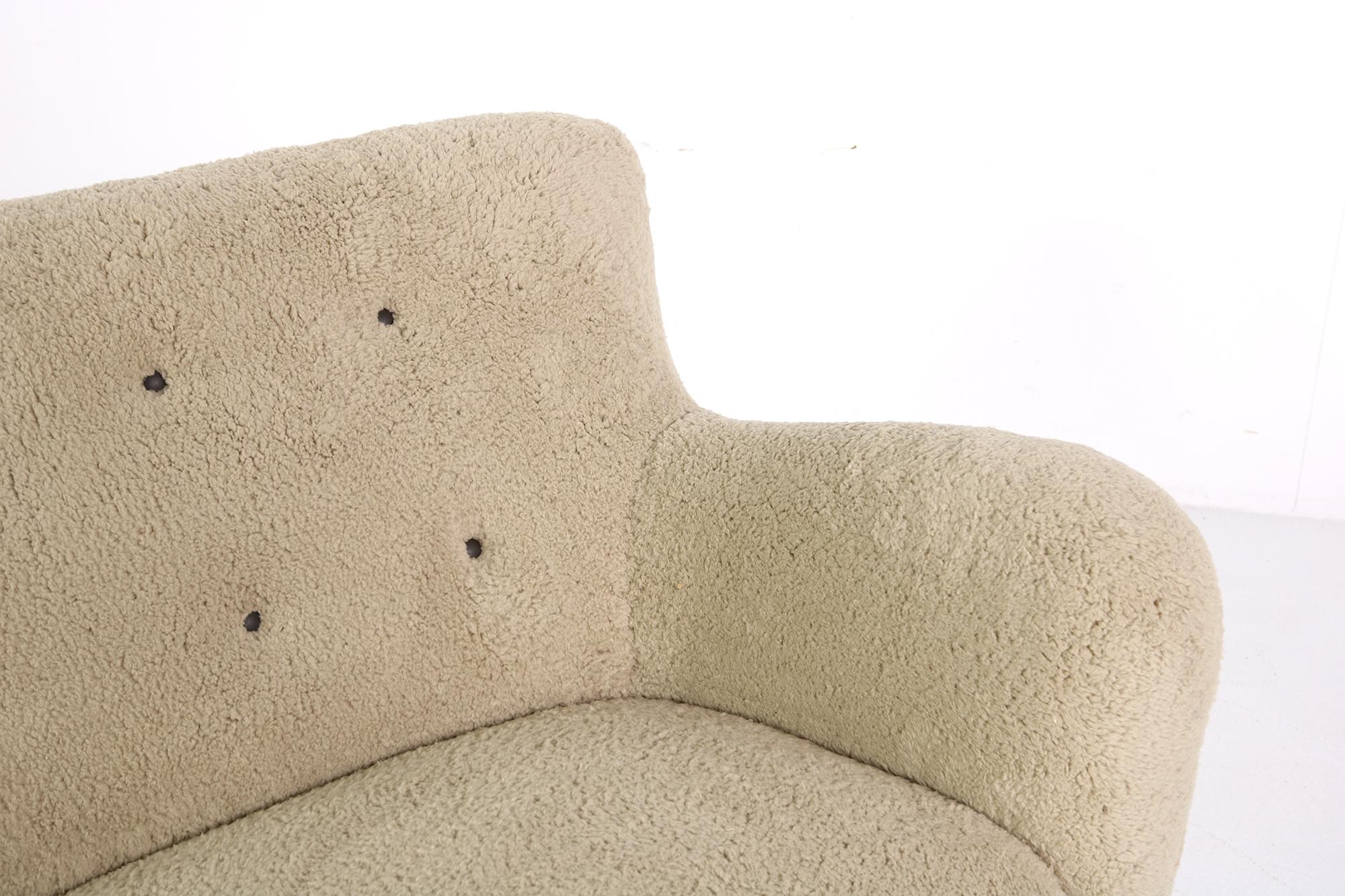 Midcentury Sofa, Denmark 1950s, Teddy Fur & Tufted Leather, Mogens Lassen Style 2