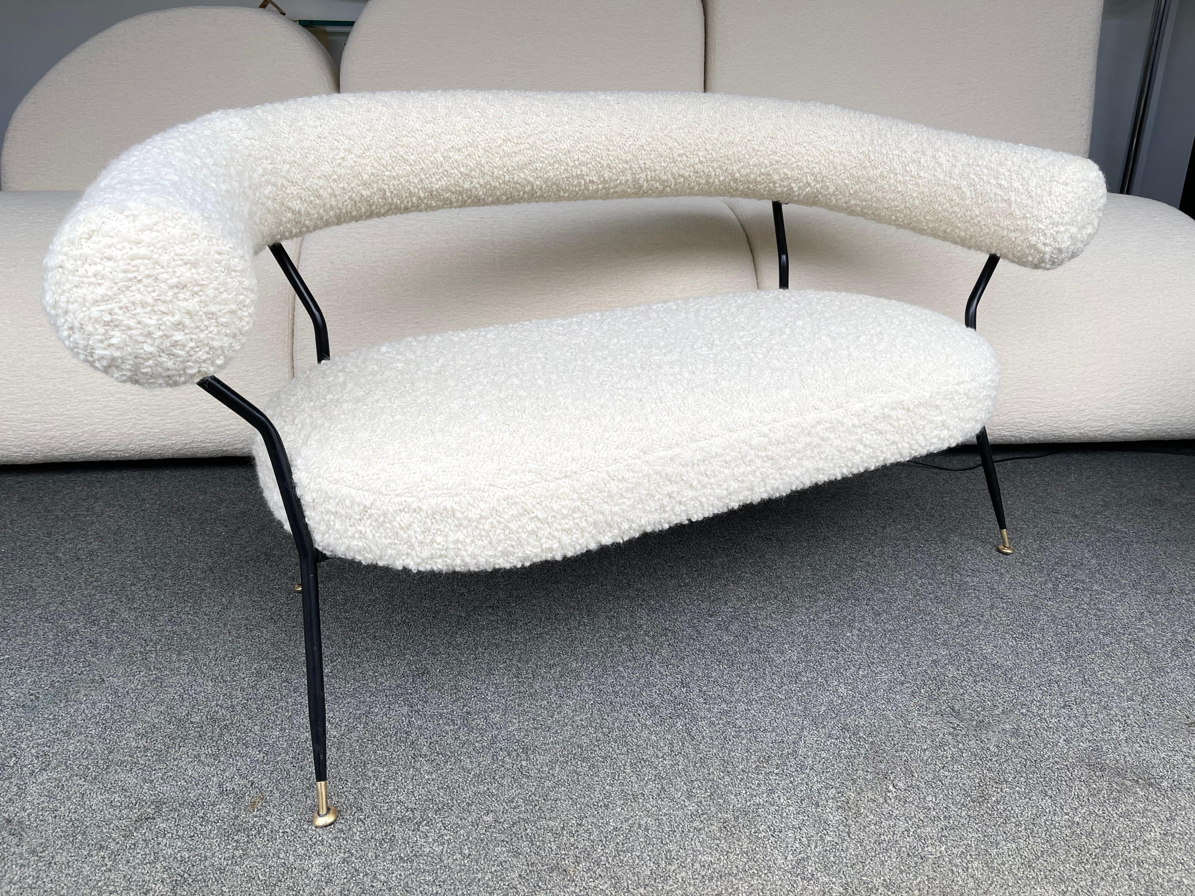 Mid Century Sofa in Bouclé Fabric by IPA Bologne, Italy, 1950s 4