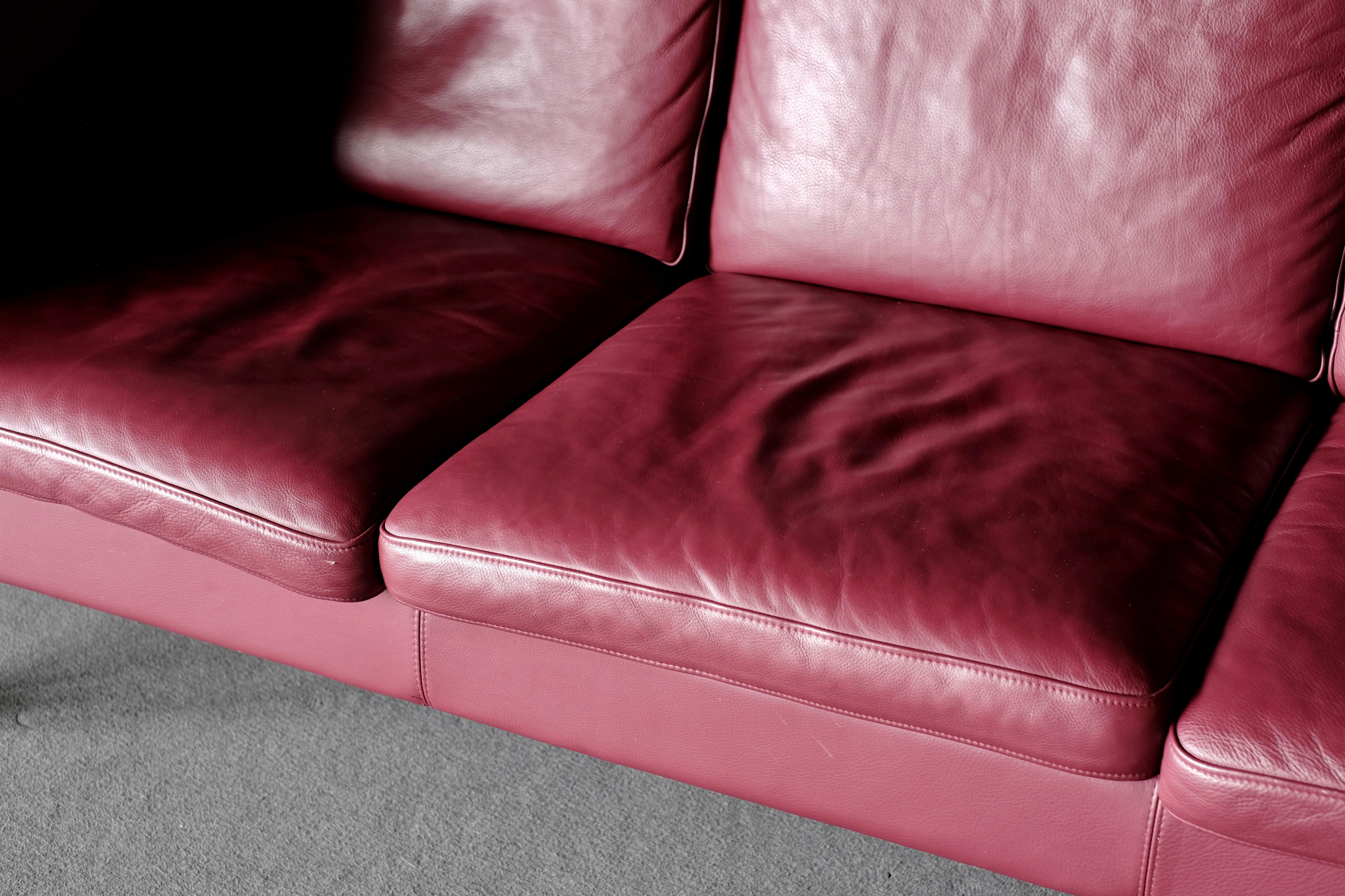 Danish Midcentury Sofa in Burgundy Leather For Sale