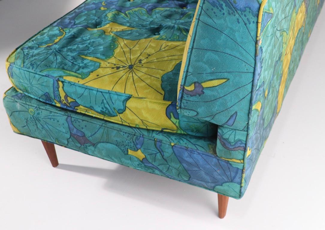 American Mid Century Sofa in Dramatic Foliate Print Upholstery