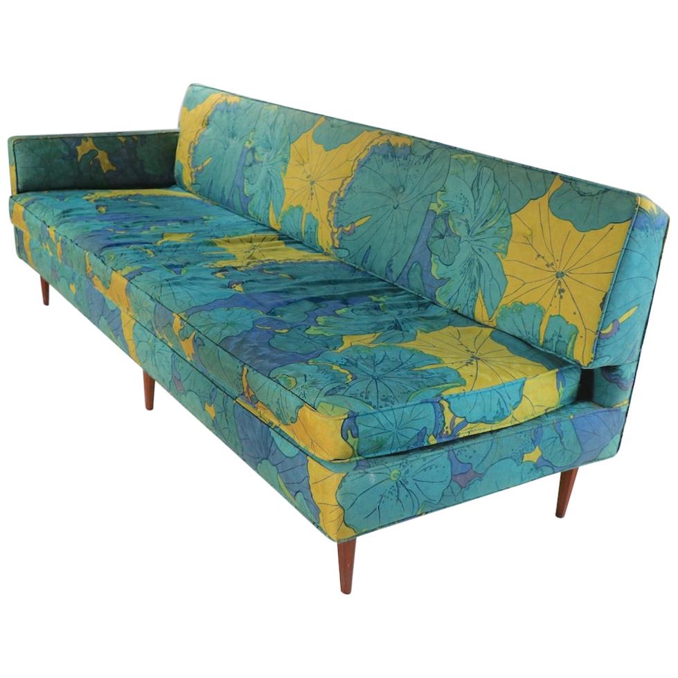 Mid Century Sofa in Dramatic Foliate Print Upholstery