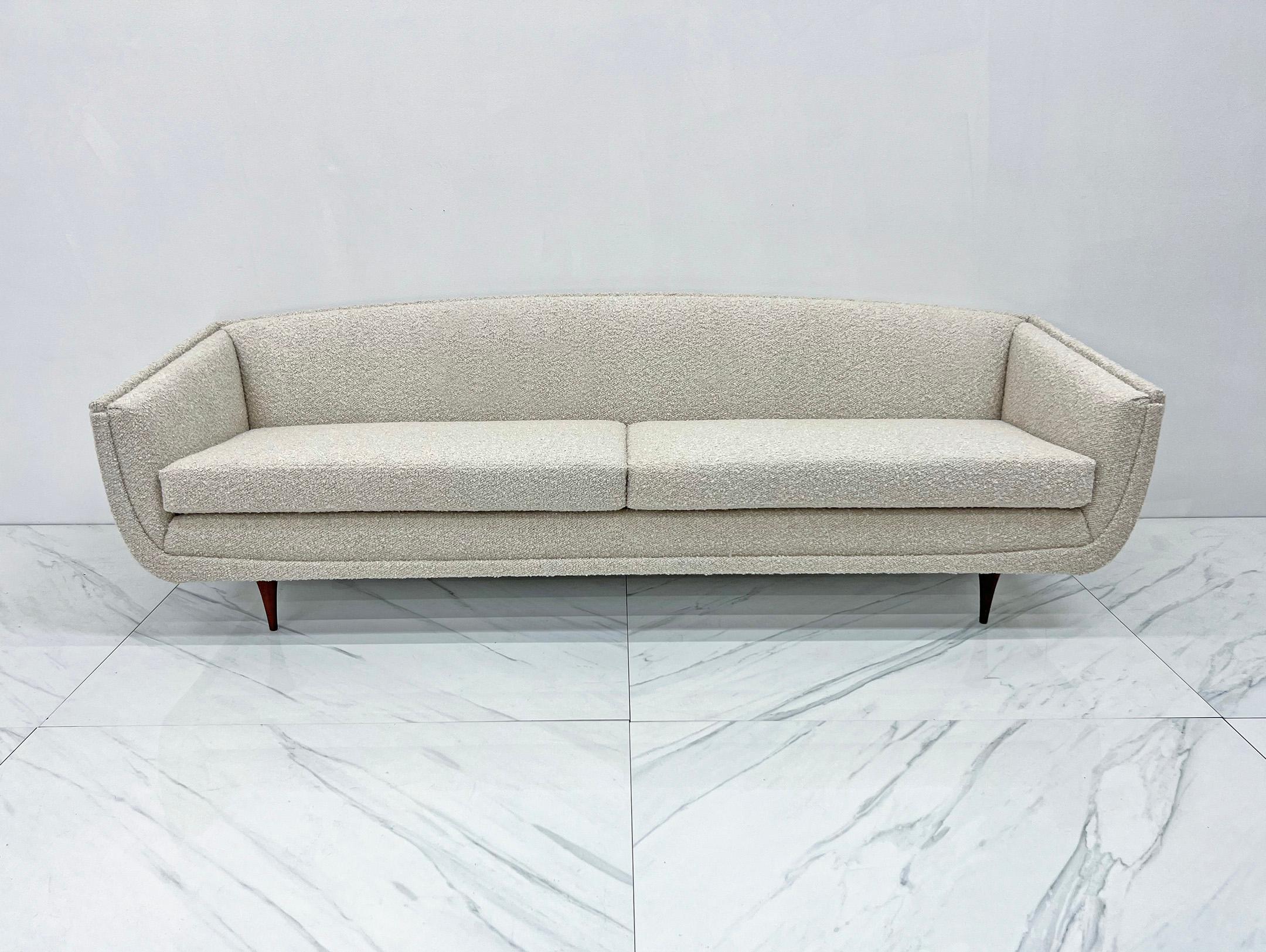 Mid-Century Modern Mid-Century Sofa in Oatmeal Belgian Boucle Attributed to William Hinn