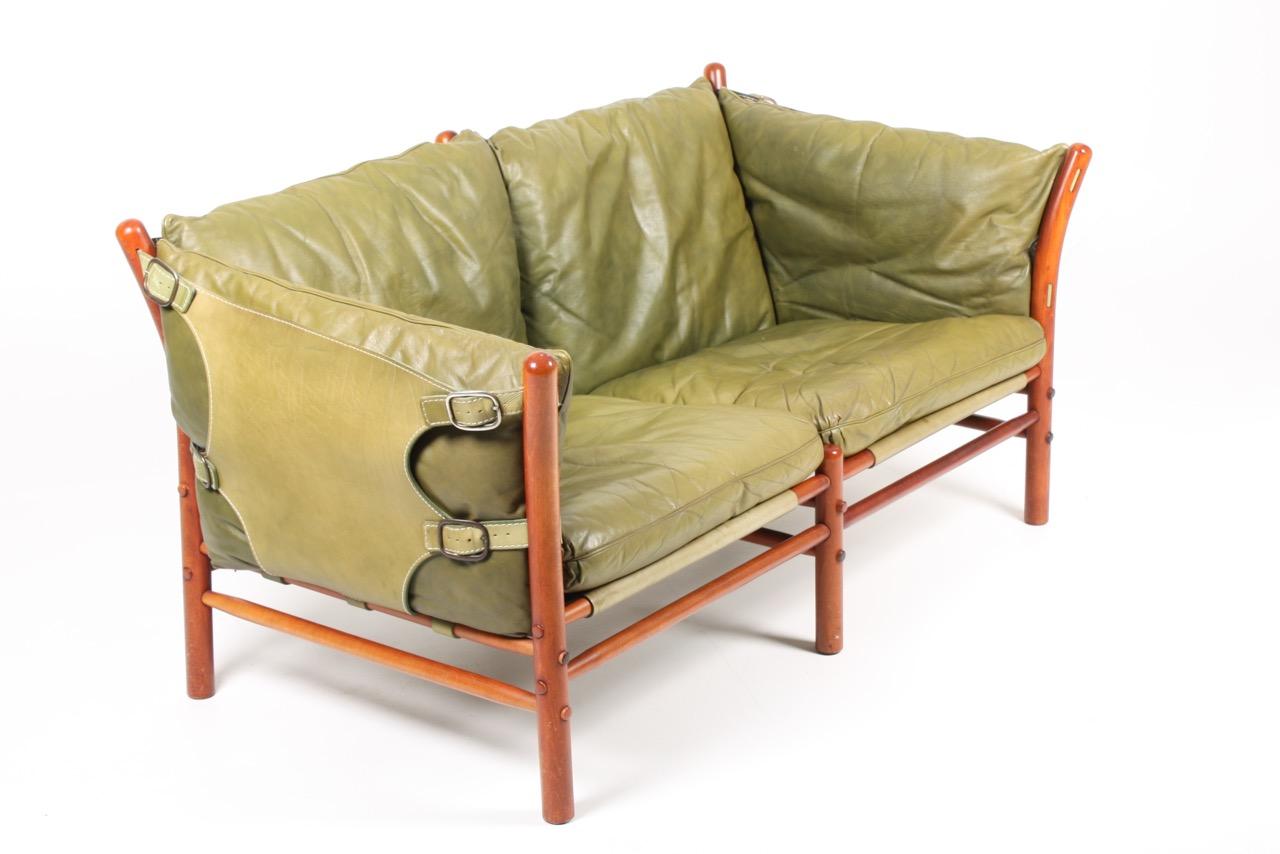 Scandinavian Modern Midcentury Sofa in Patinated Leather by Arne Norell, Made in Sweden, 1960s For Sale