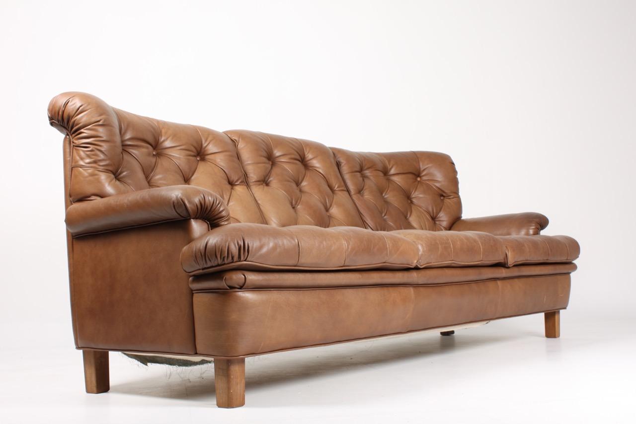 Midcentury Sofa in Patinated Leather by Arne Norell, Made in Sweden, 1960s 1