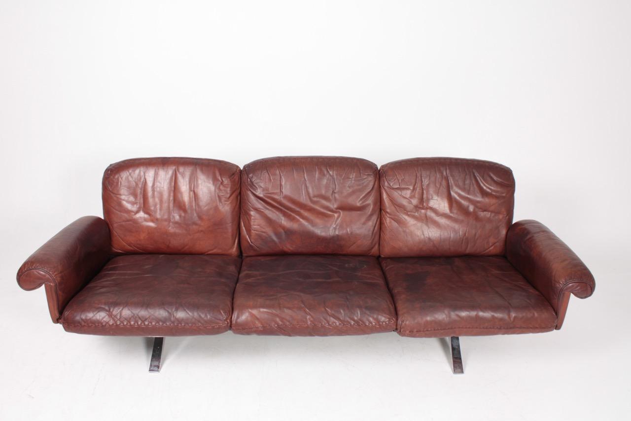 Swiss Midcentury Sofa in Patinated Leather by De Sede, 1960s