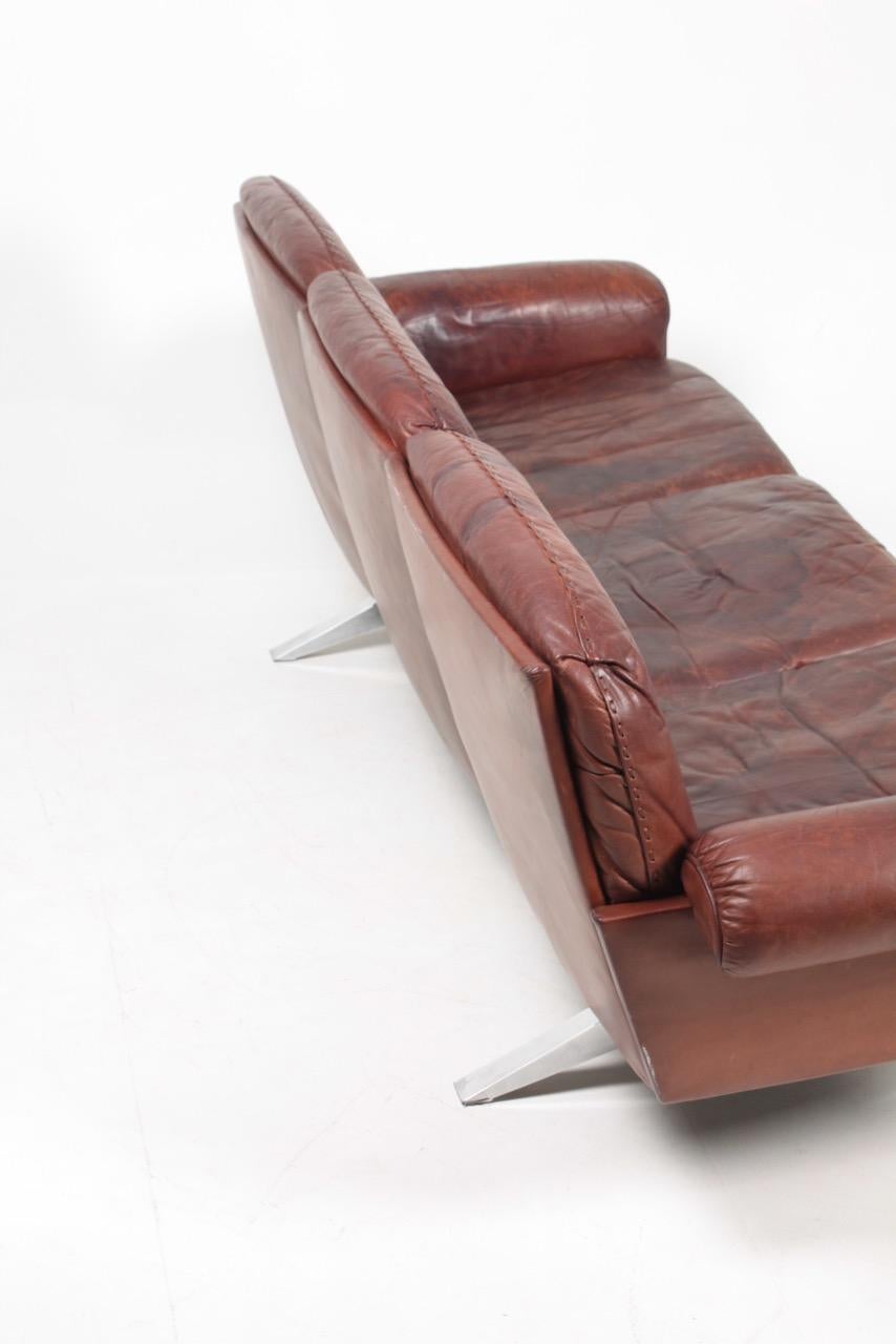 Midcentury Sofa in Patinated Leather by De Sede, 1960s 3