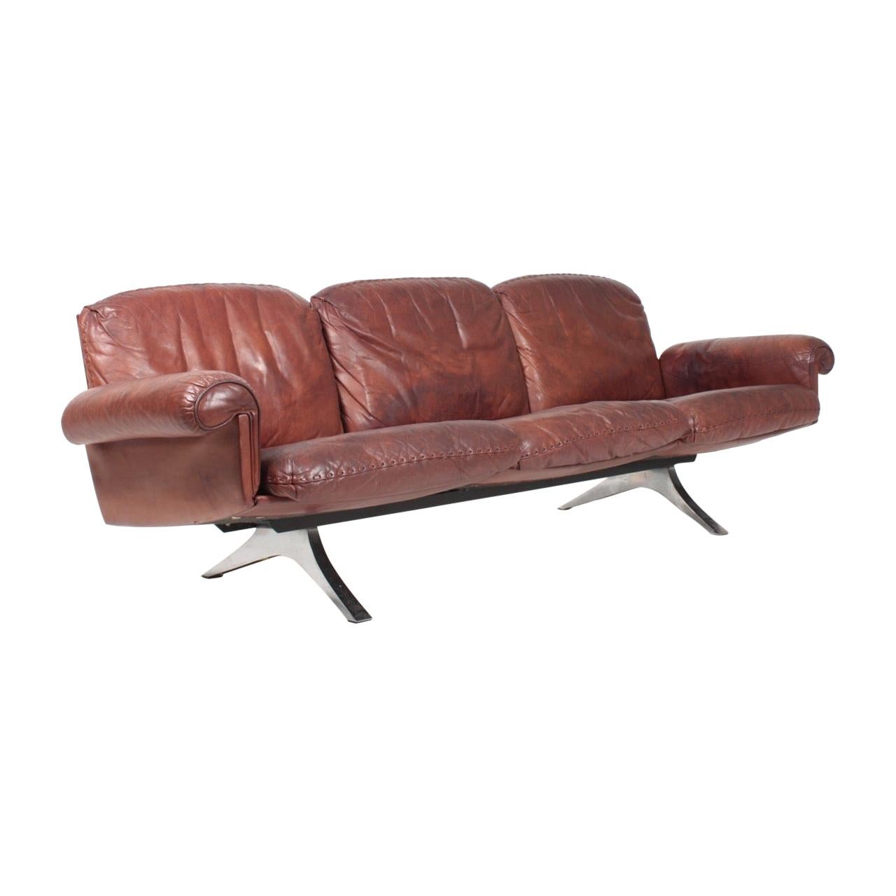 Midcentury Sofa in Patinated Leather by De Sede, 1960s