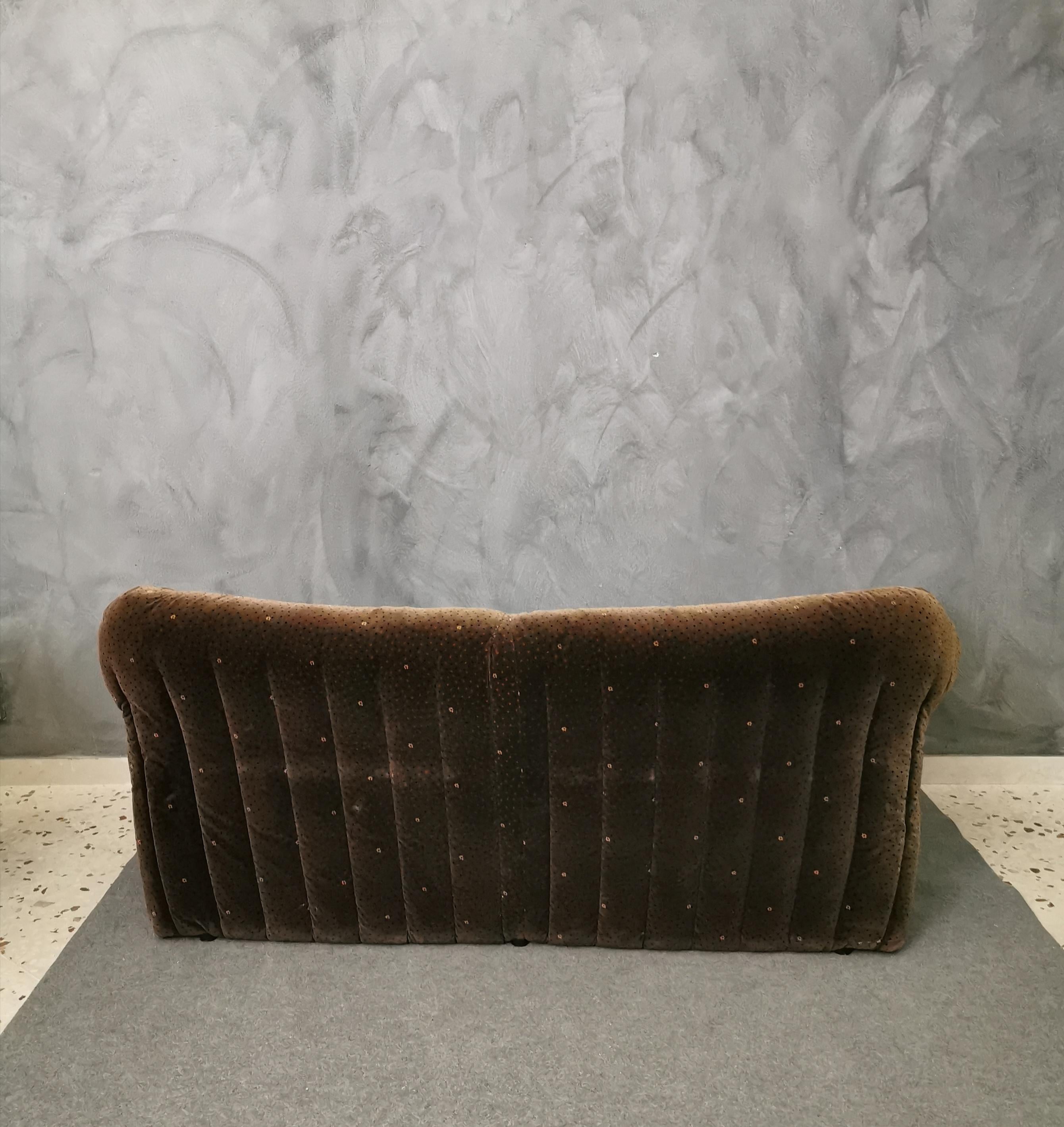 Mid Century Sofa Smooth Velvet Brown by Mario Bellini for B&B Italy 1970s 3