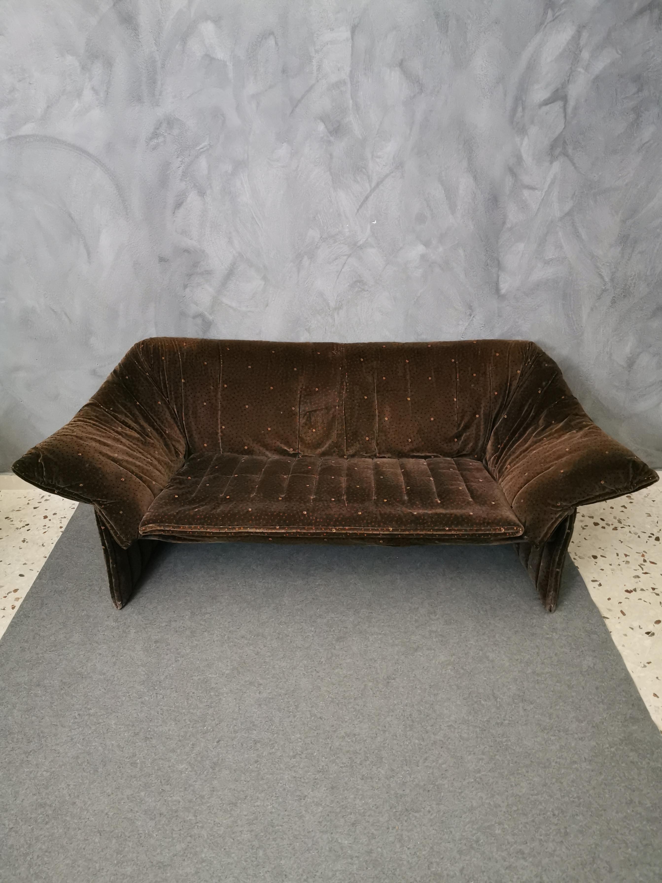 Mid-Century Modern Mid Century Sofa Smooth Velvet Brown by Mario Bellini for B&B Italy 1970s