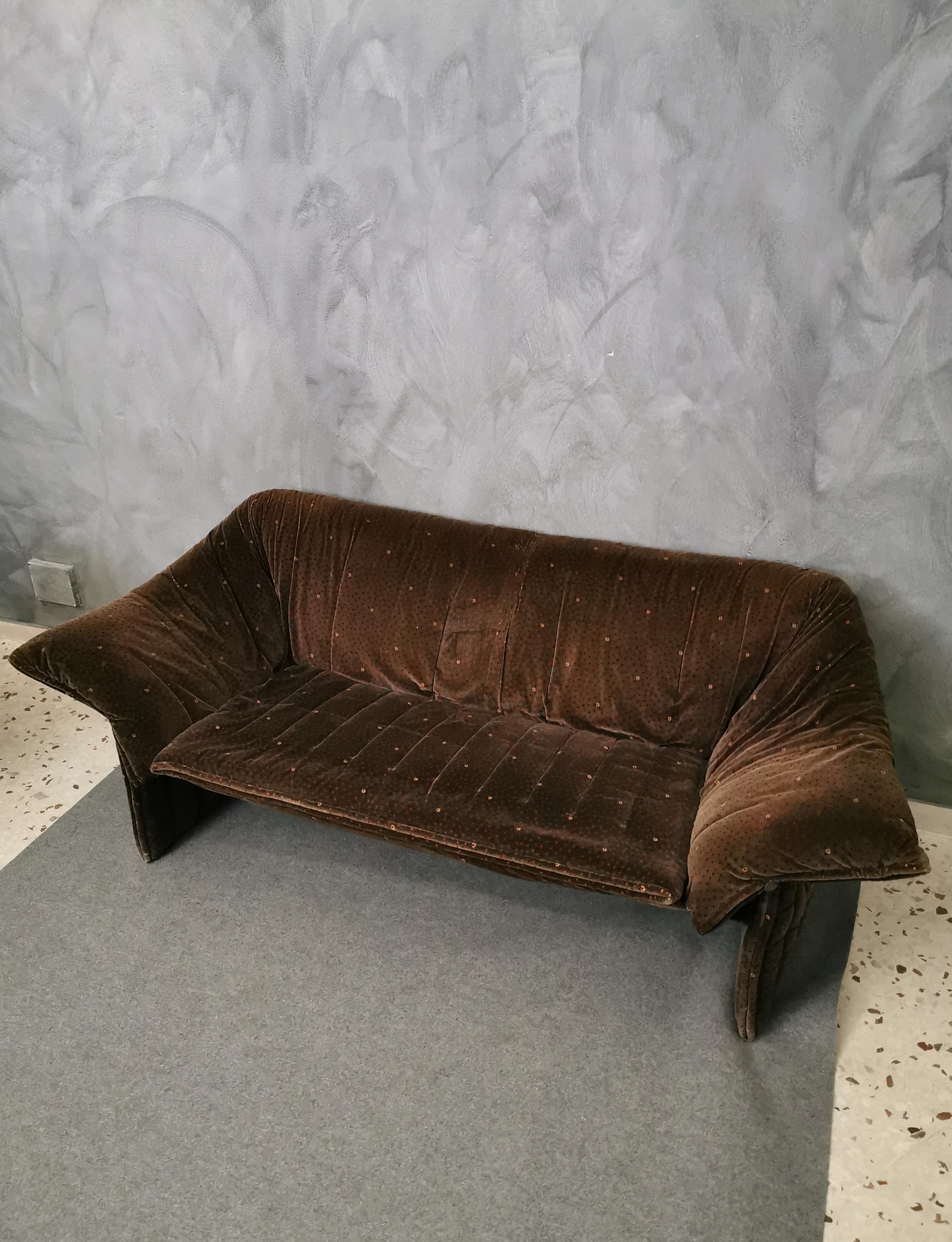 Mid Century Sofa Smooth Velvet Brown by Mario Bellini for B&B Italy 1970s In Good Condition In Palermo, IT