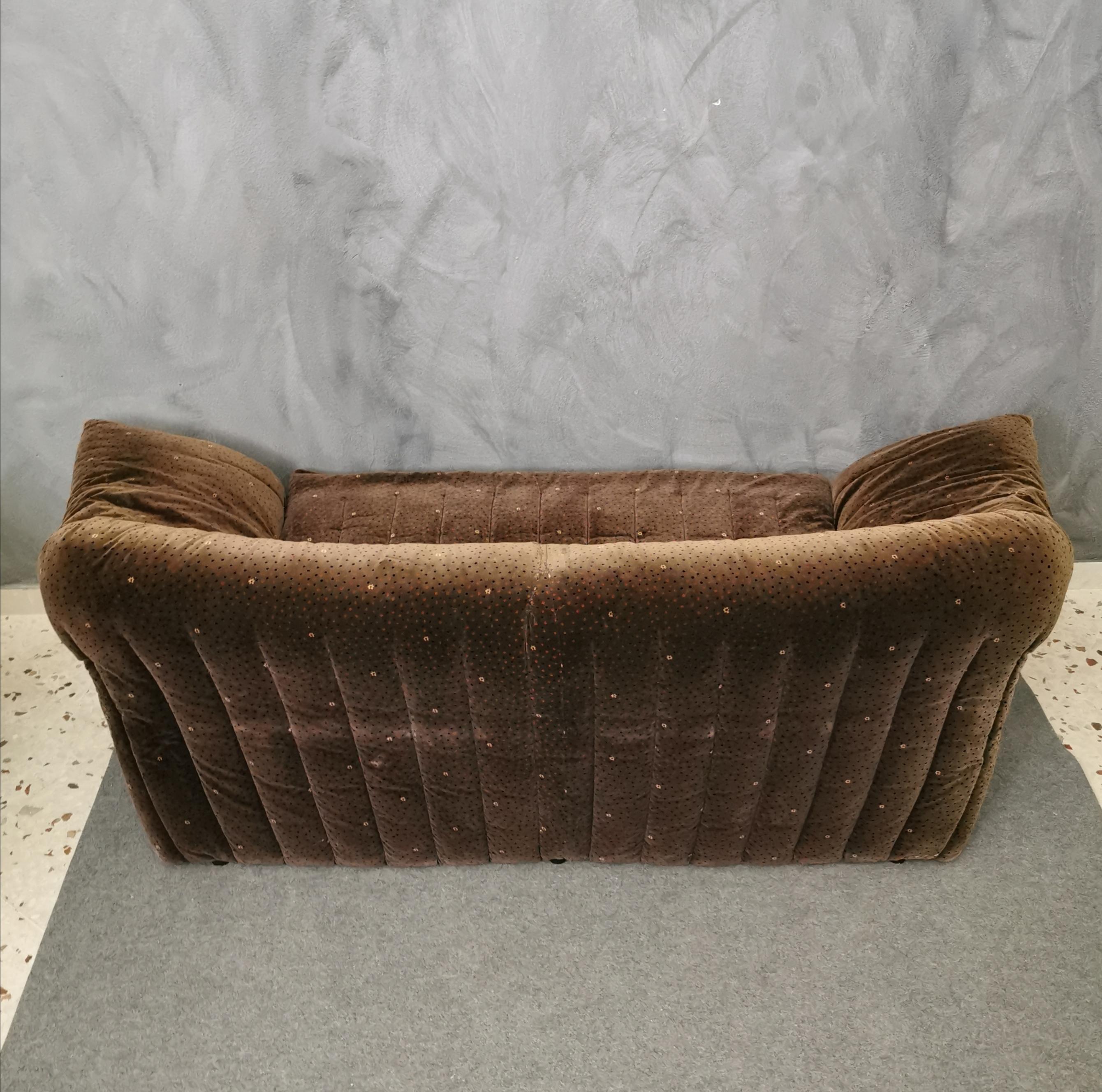 Mid Century Sofa Smooth Velvet Brown by Mario Bellini for B&B Italy 1970s 2