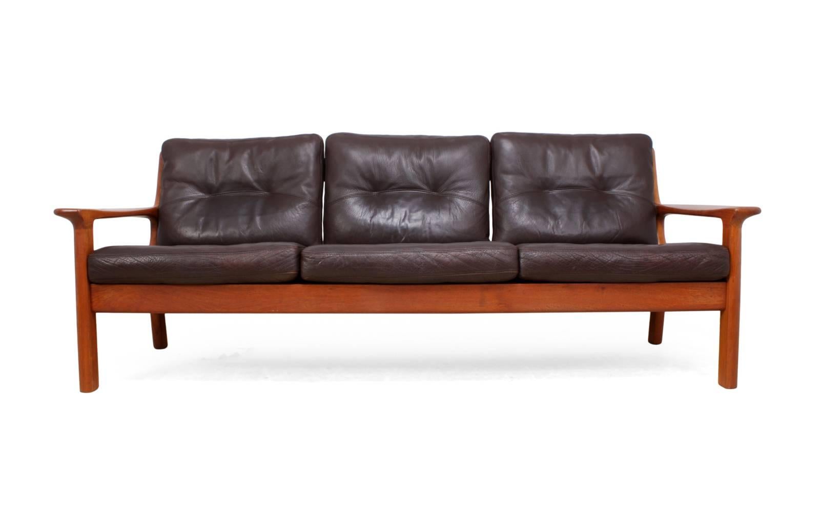 Mid-20th Century Midcentury Sofa in Teak and Leather by Glostrop