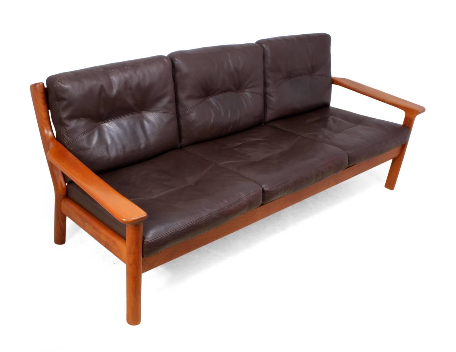 Midcentury Sofa in Teak and Leather by Glostrop 1