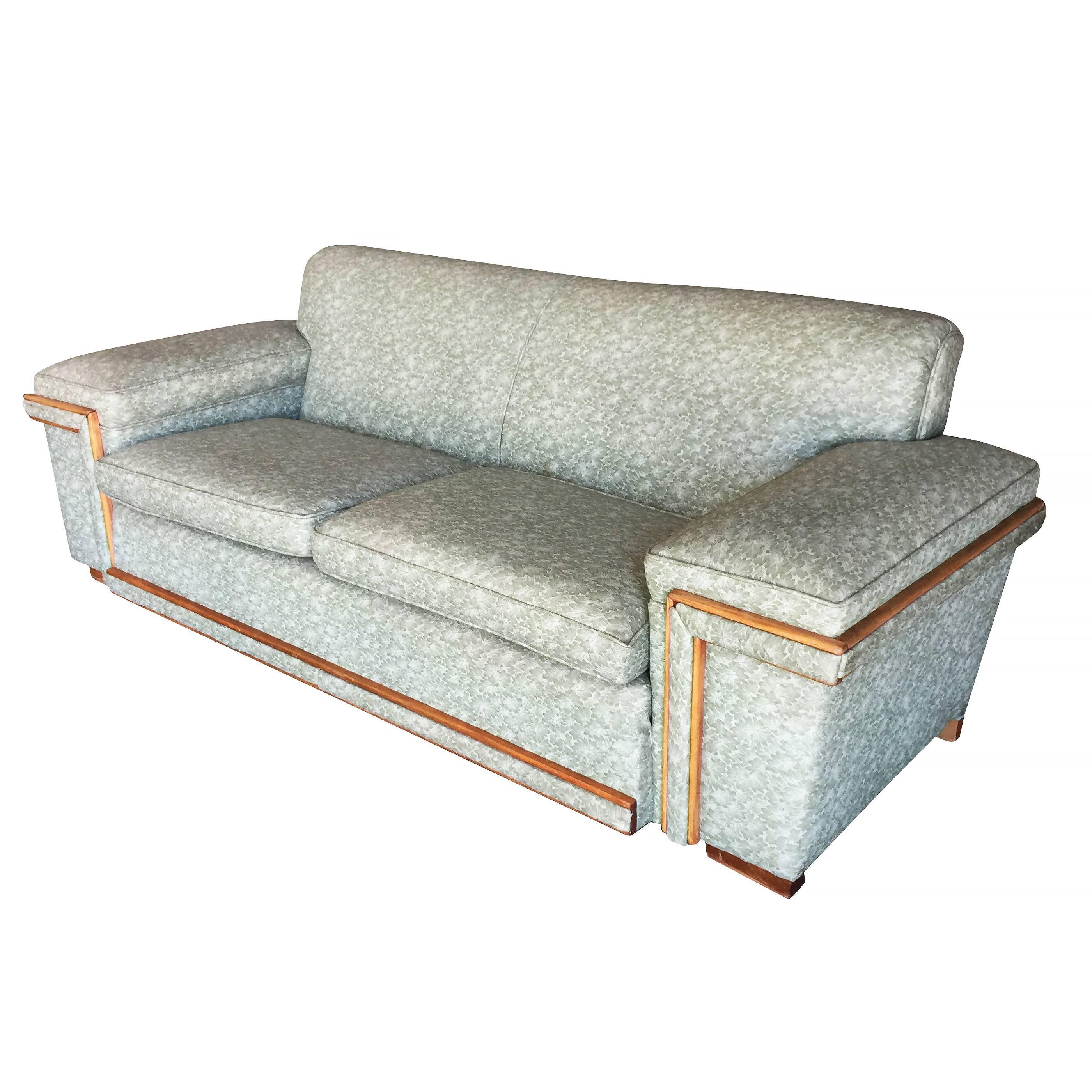 American Midcentury Sofa in the Milo Baughman Style with Walnut Trim For Sale
