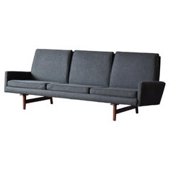 Vintage Mid-Century Sofa in Walnut by Jens Risom Newly Reupholstered in Charcoal Wool