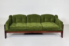 Mid-Century Sofa Oriolo by Claudio Salocchi for Sormani Wood and Green Fabric