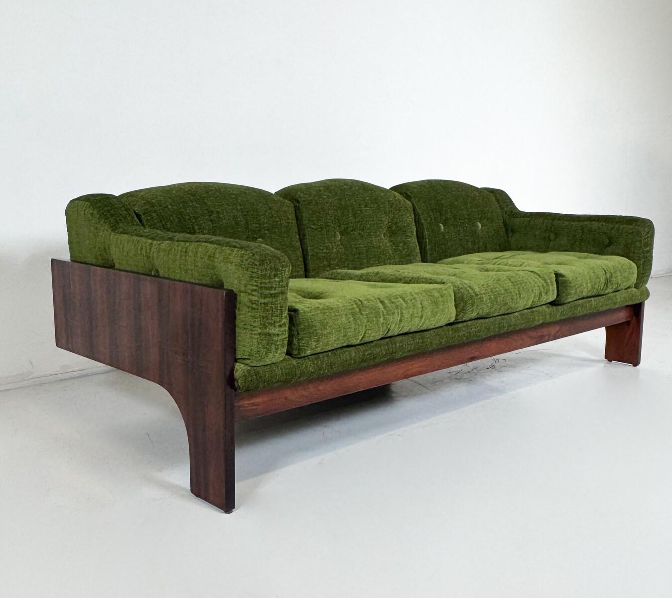 Mid-Century Modern Mid-Century Sofa Oriolo by Claudio Salocchi for Sormani Wood and Green Fabric