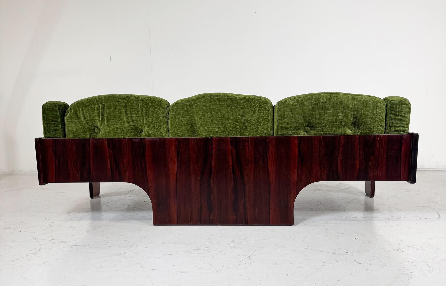 Mid-20th Century Mid-Century Sofa Oriolo by Claudio Salocchi for Sormani Wood and Green Fabric