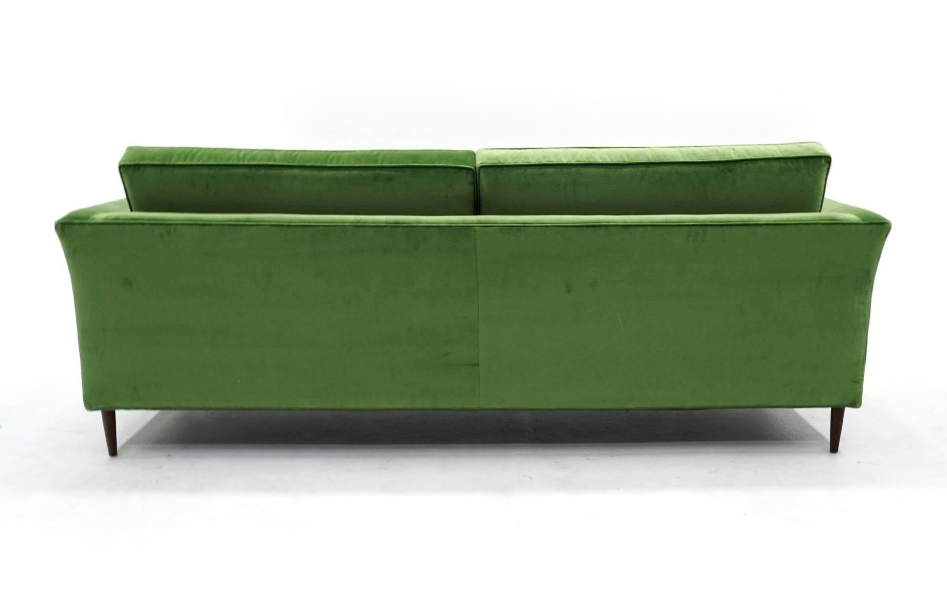 Mid Century Sofa Restored and Reupholstered in High Quality Green Velvet In Good Condition In Kansas City, MO
