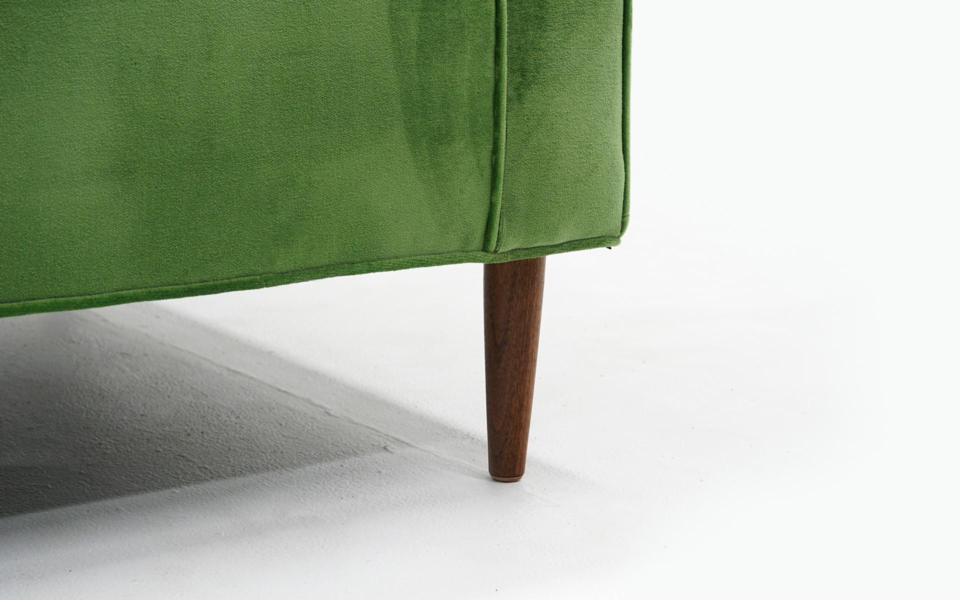 Upholstery Mid Century Sofa Restored and Reupholstered in High Quality Green Velvet