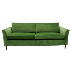 Mid Century Sofa Restored and Reupholstered in High Quality Green Velvet