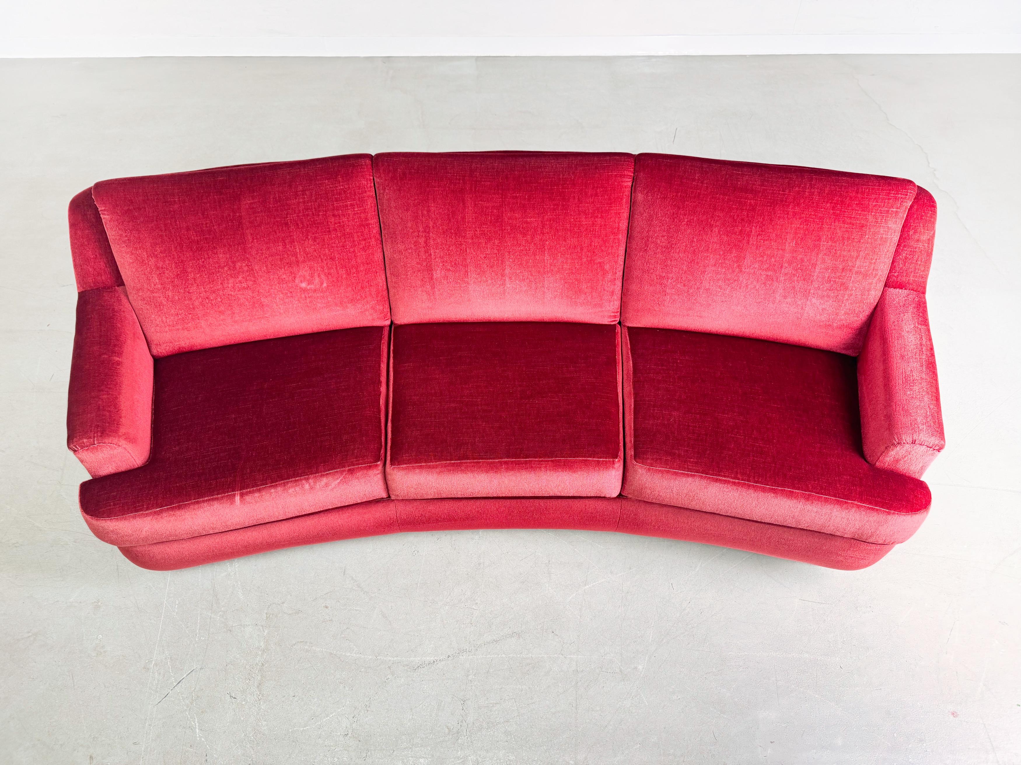 Fabric Mid Century Sofa Vintage Couch 1960er rot retro samt For Sale