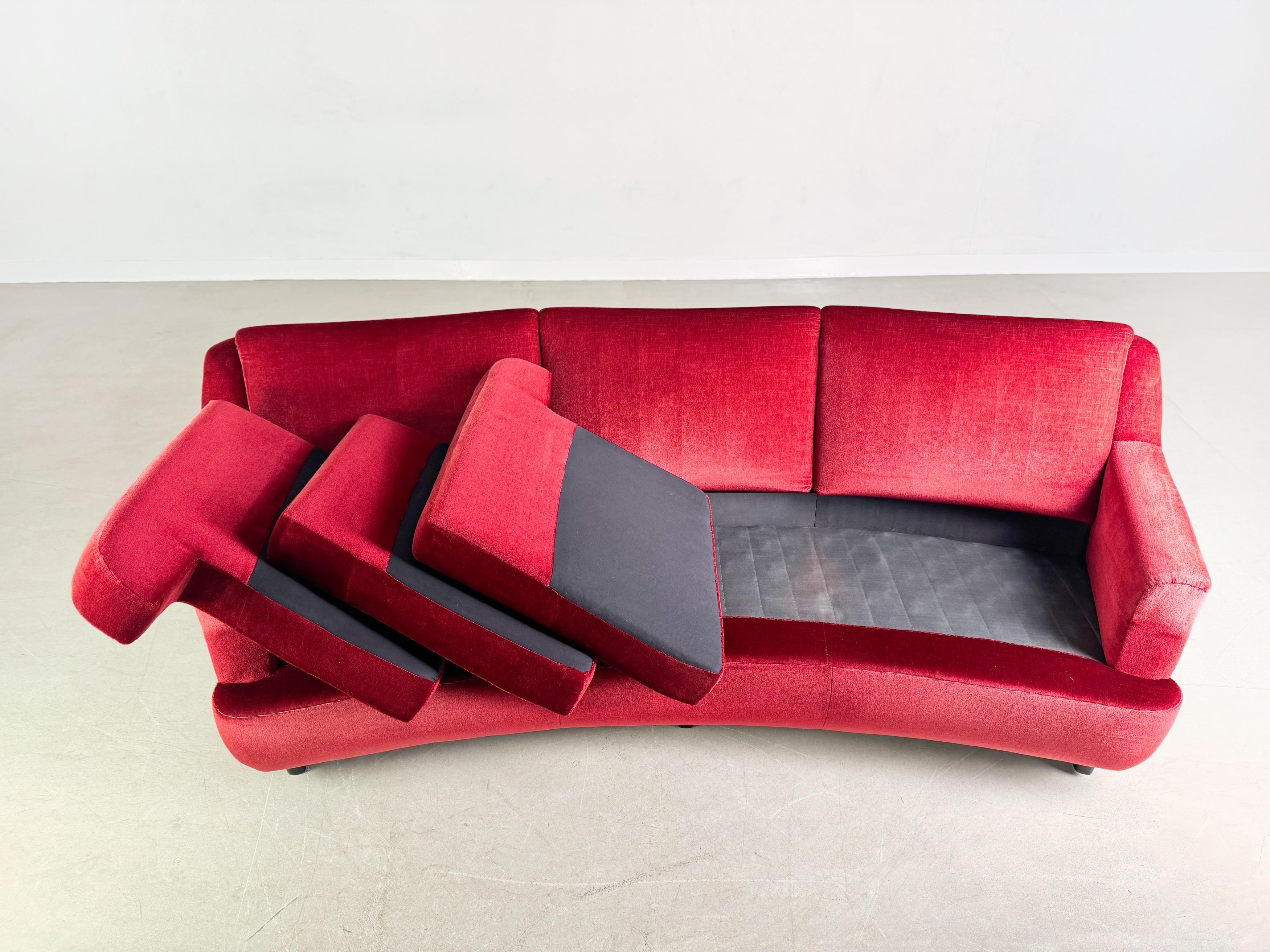 Mid Century Sofa Vintage Couch 1960er rot retro samt For Sale 4
