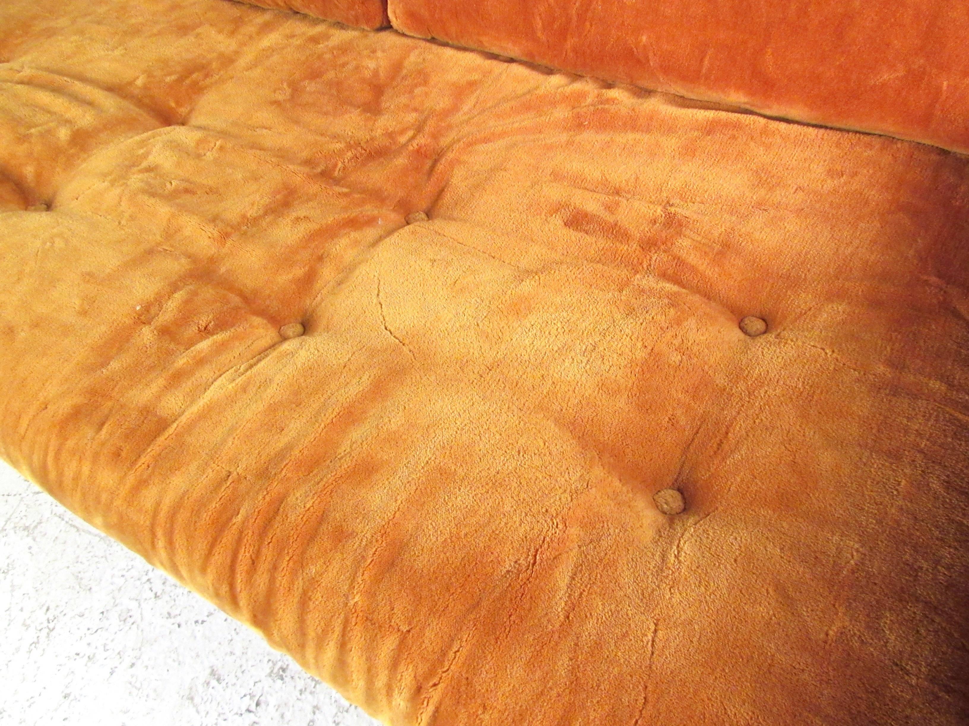 Walnut Mid-Century Sofa with Slate Top End Tables after Adrian Pearsall