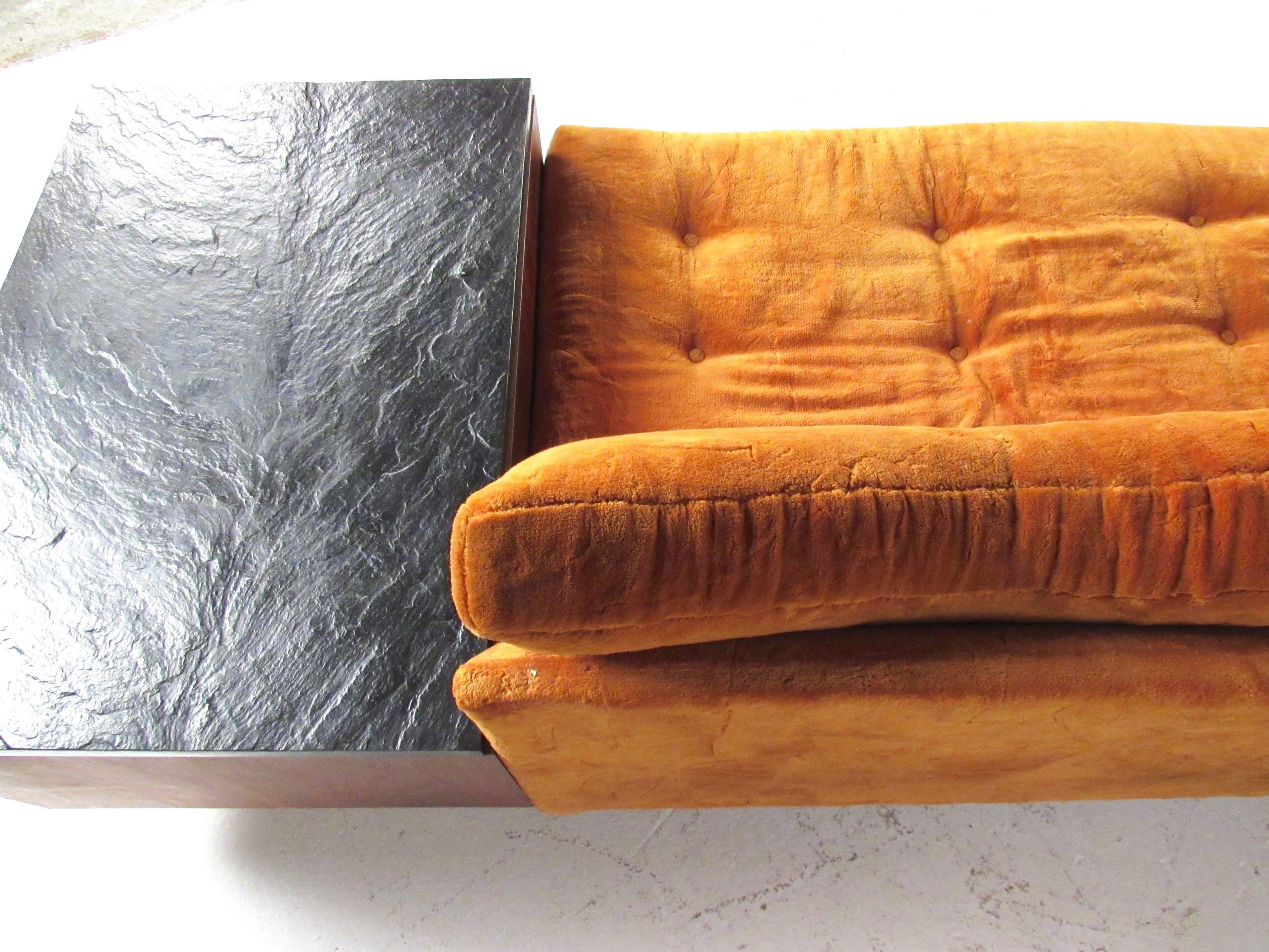 Mid-Century Sofa with Slate Top End Tables after Adrian Pearsall 3