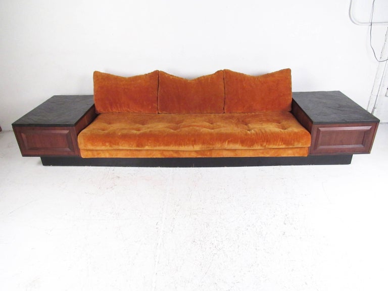 MidCentury Sofa with Slate Top End Tables after Adrian Pearsall at