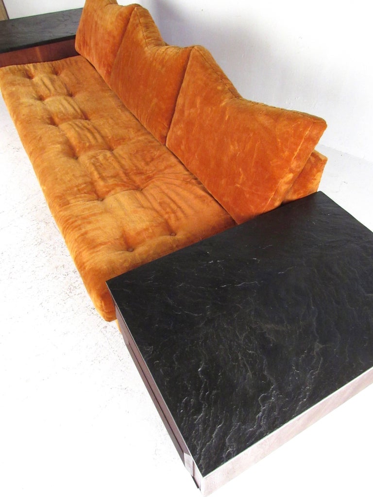 MidCentury Sofa with Slate Top End Tables after Adrian Pearsall at