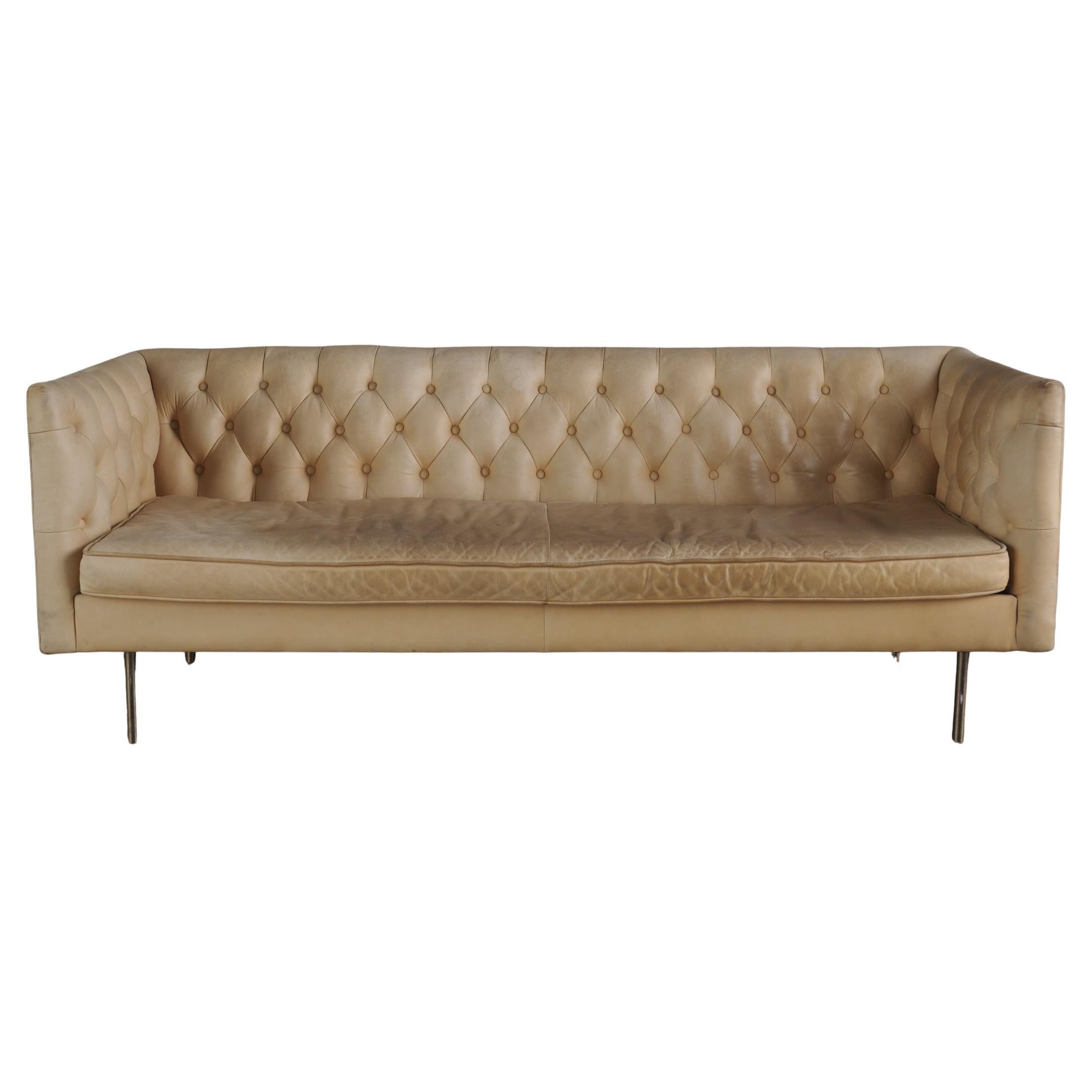 Mid-Century Sofa with Tufted Leather