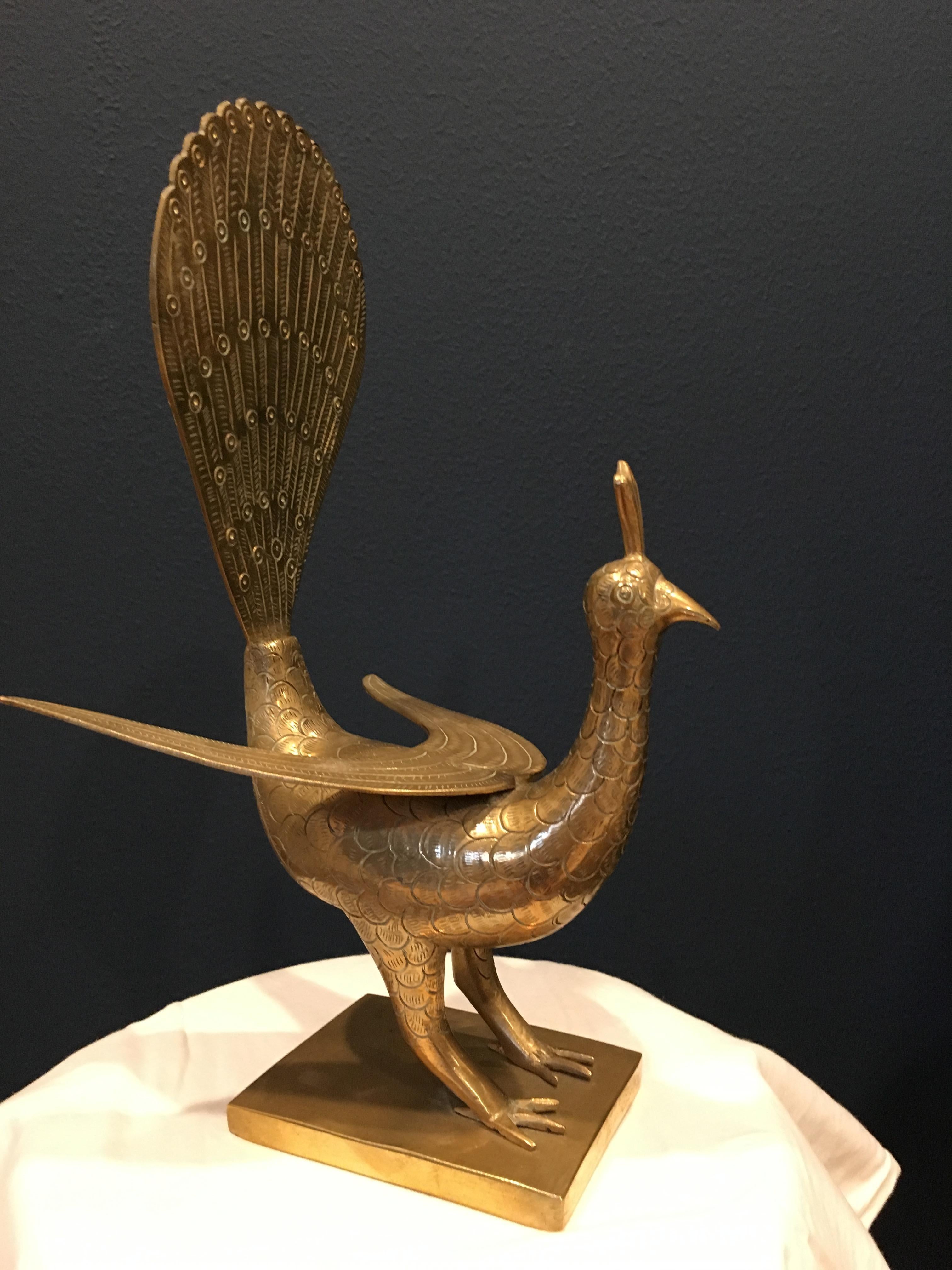 Mid-Century Sold Brass Peacock 1