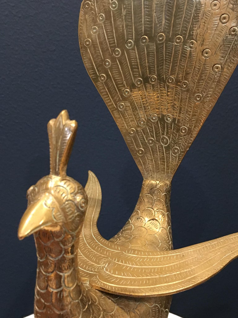 Mid-Century Sold Brass Peacock For Sale at 1stDibs
