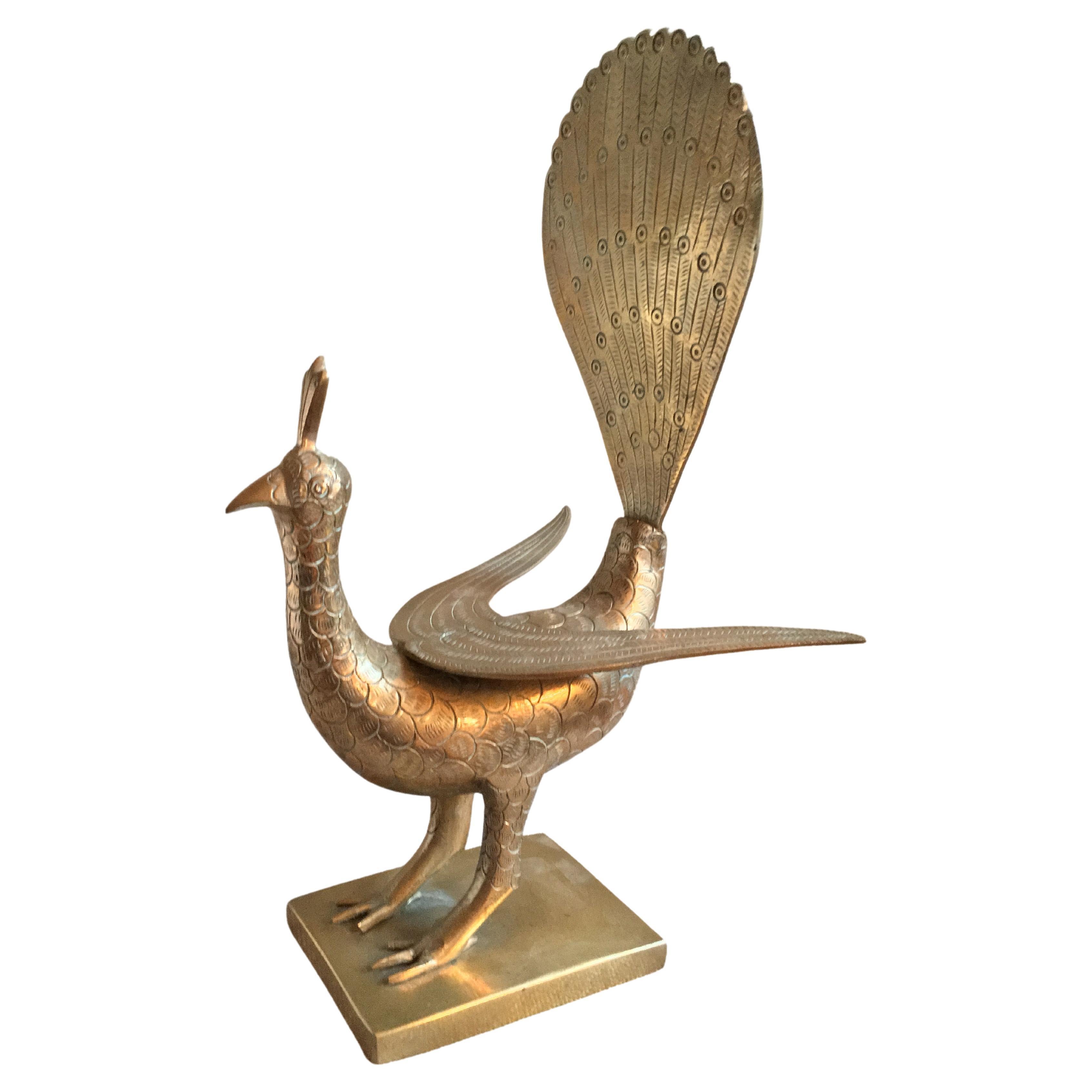 Mid-Century Sold Brass Peacock